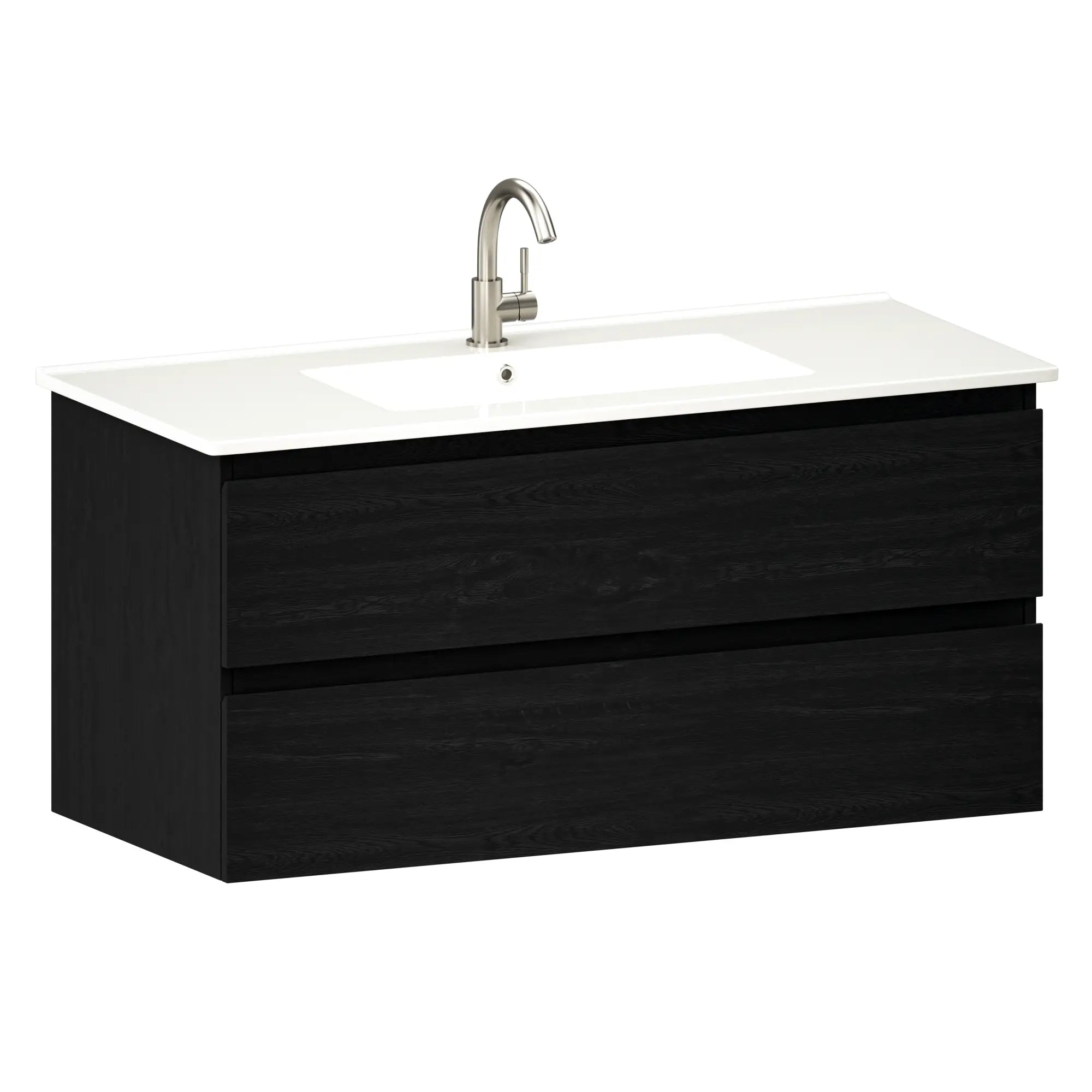 Meuble de salle de bain Varo - 100 cm - Chêne noir - Lavabo blanc - PRÉCOMMANDE - Précommander