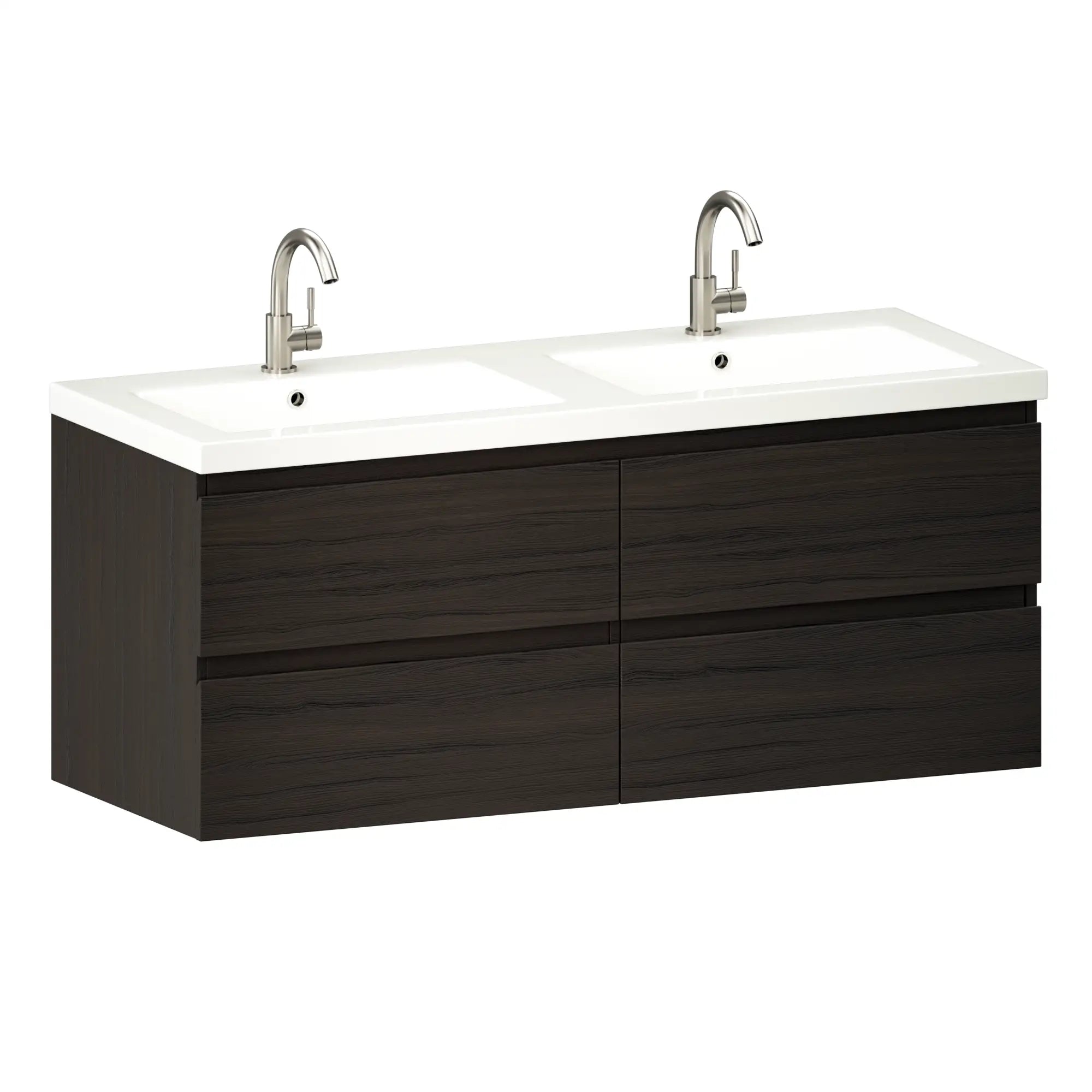 Meuble de salle de bain Asora - 120 cm - Bois de noyer - Plan vasque Blanc - Précommander