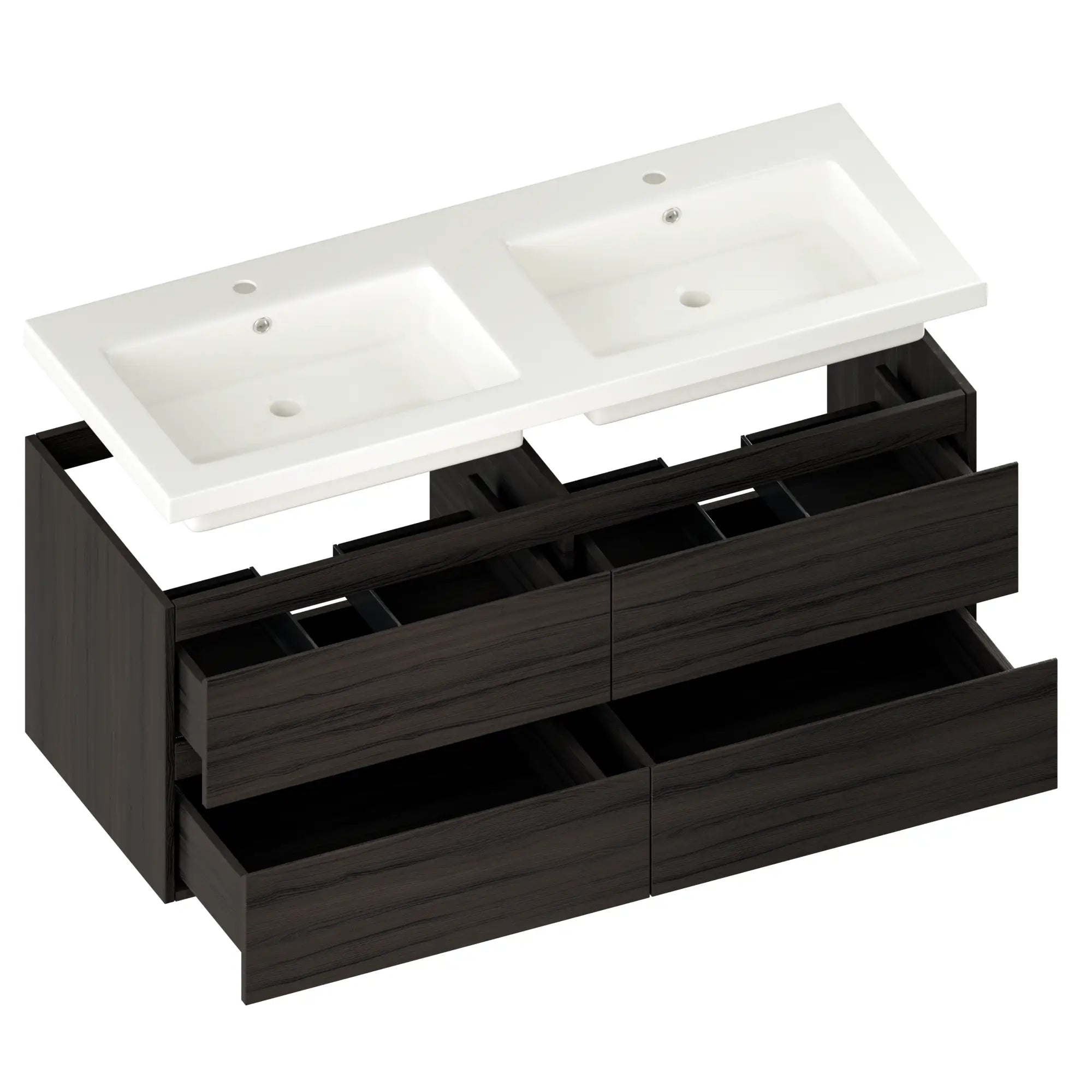 Meuble de salle de bain Asora - 120 cm - Bois de noyer - Plan vasque Blanc - Précommander