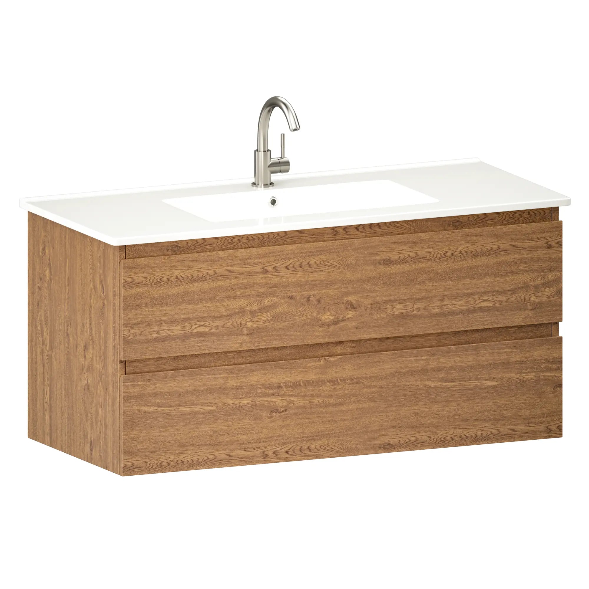 Meuble de salle de bain Varo - 100 cm - Chêne chaud - Lavabo blanc