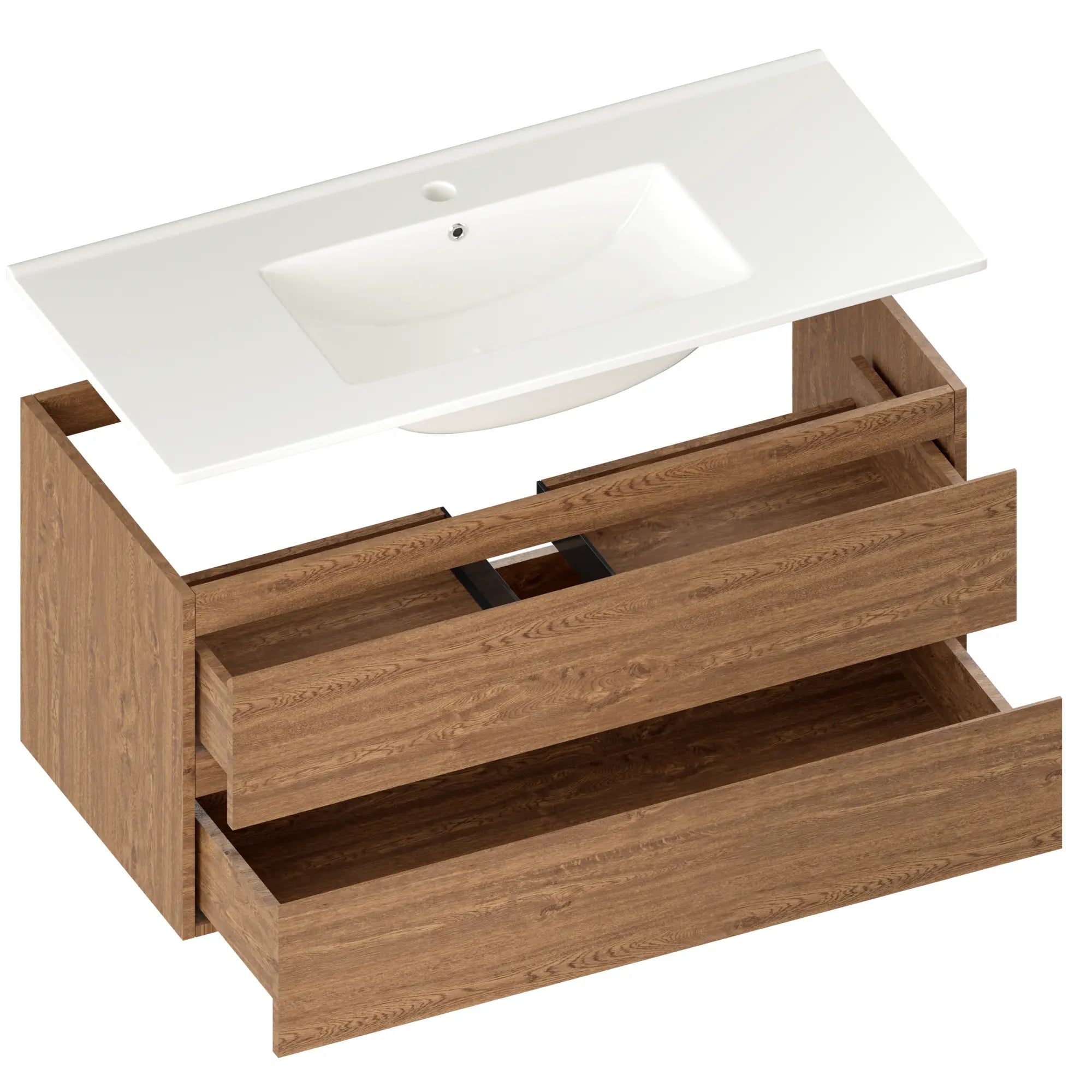 Meuble de salle de bain Varo - 100 cm - Chêne chaud - Lavabo blanc