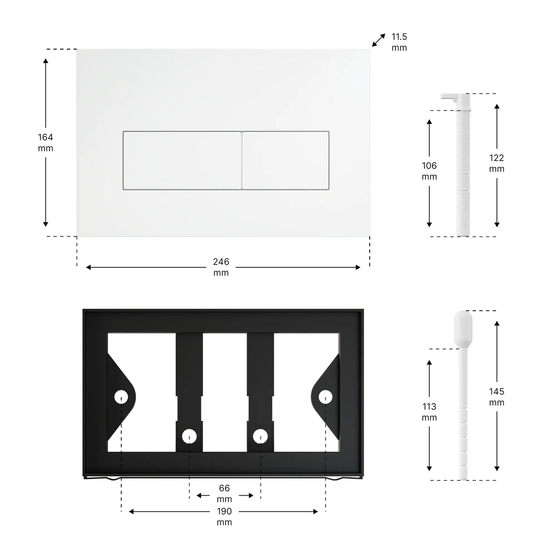 Mirlux Plaque de commande - Blanc Mat- ABS plastique DualFlush