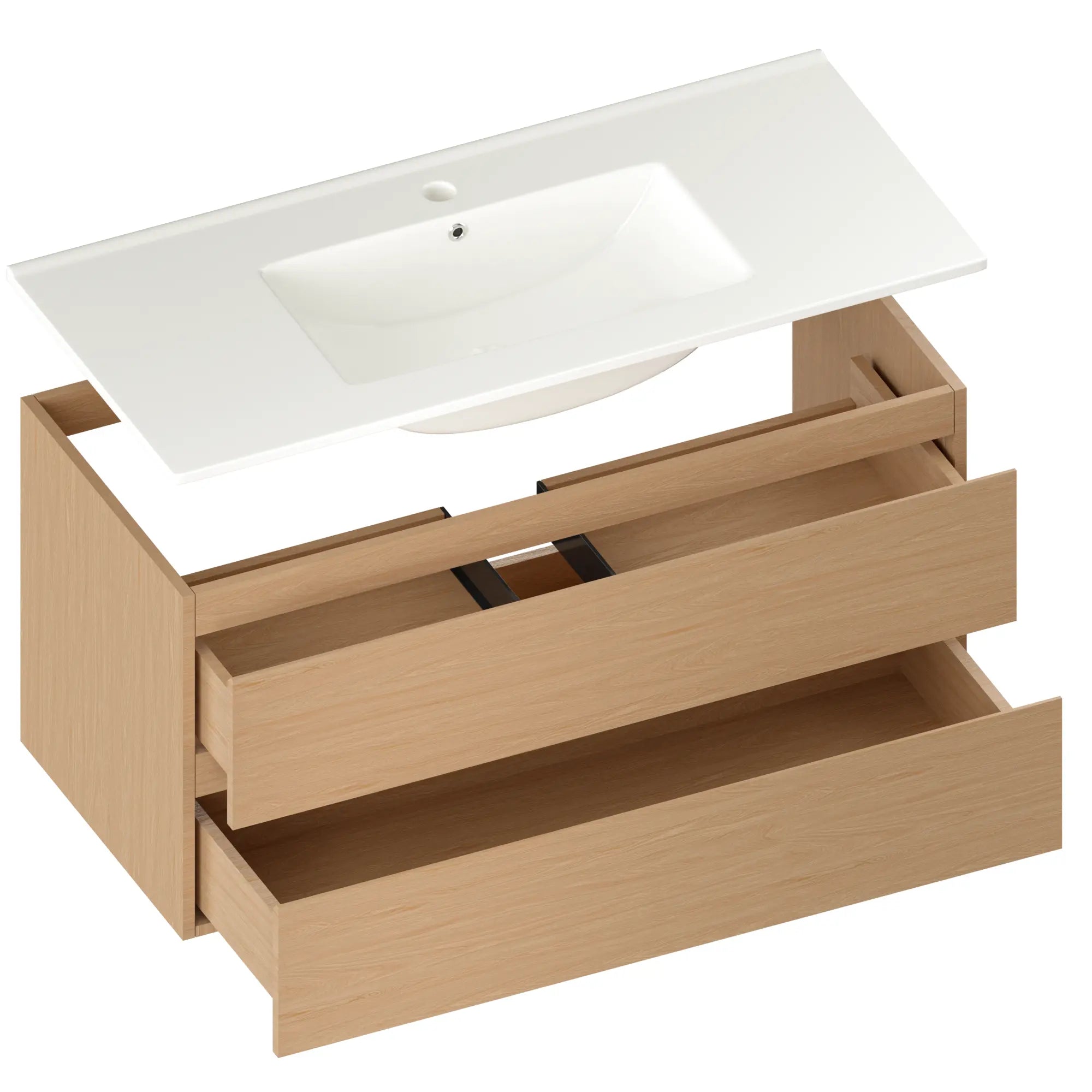 Meuble de salle de bain Varo -100 cm - Chêne clair - Lavabo blanc - Précommander