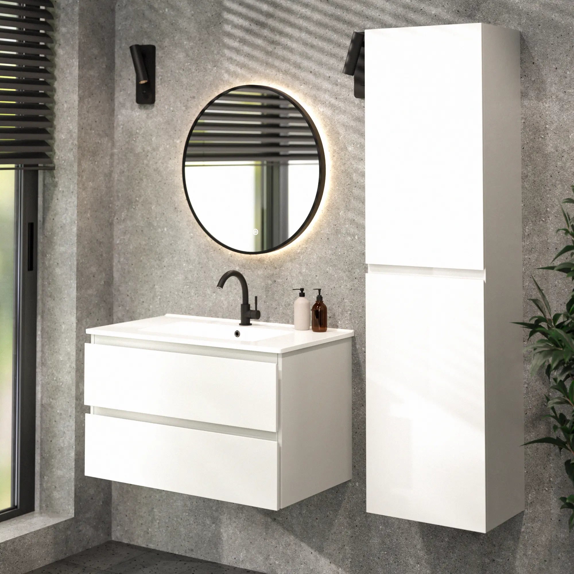 Meuble de salle de bain Luma - 80 cm - Blanc - Lavabo blanc - Précommander