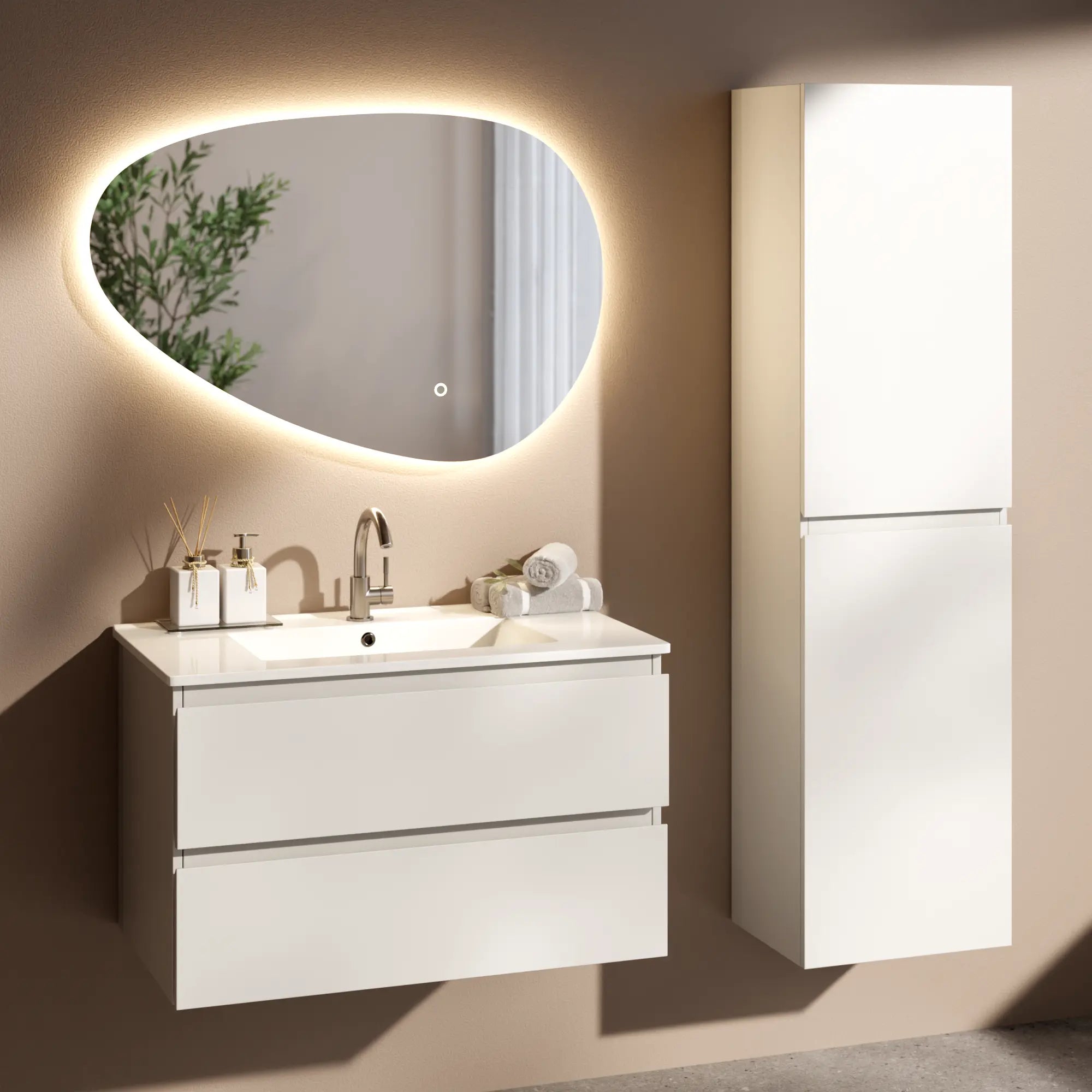 Meuble de salle de bain Luma - 80 cm - Blanc - Lavabo blanc - Précommander