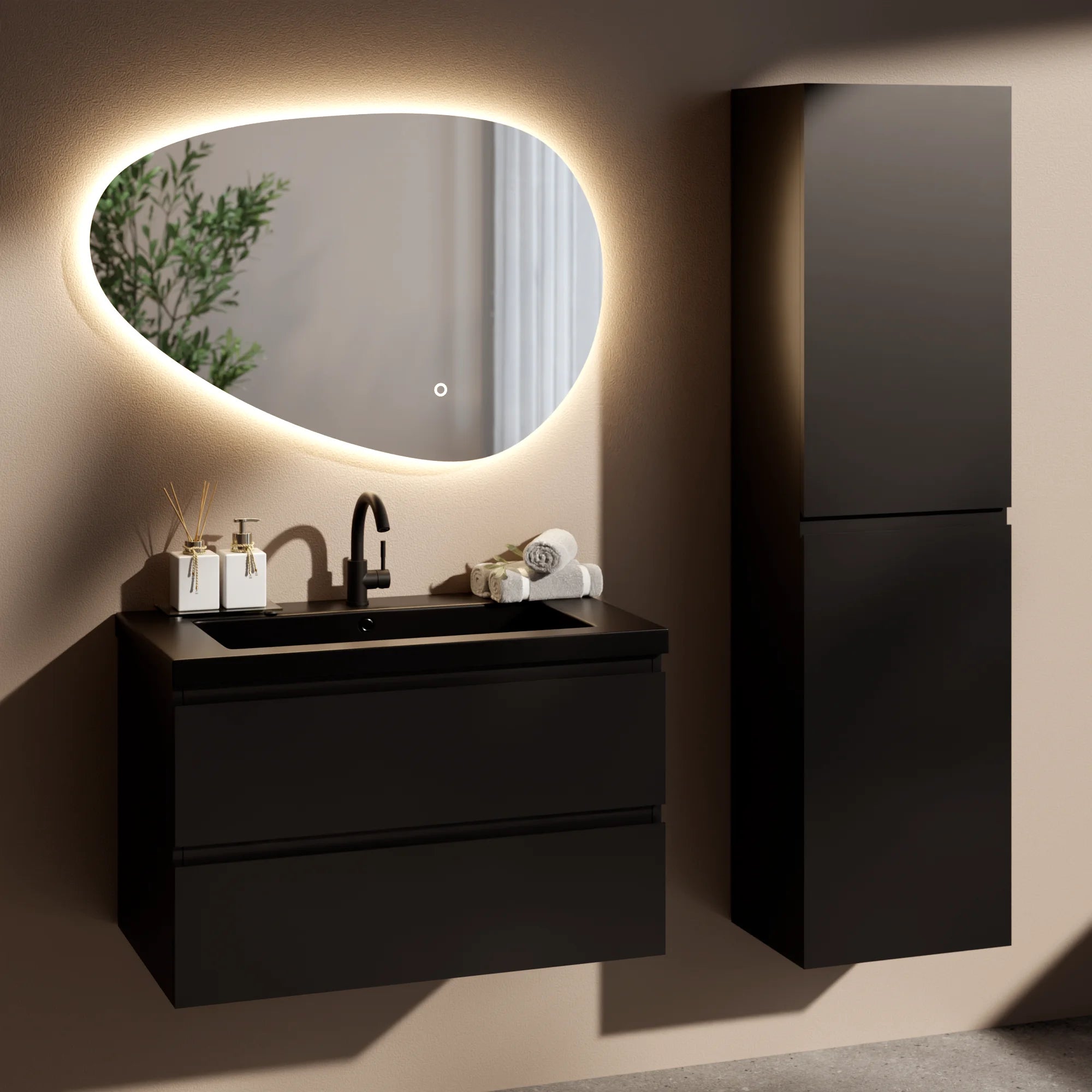 Ensemble meuble vasque Novara – 80 cm – Noir Mat – Lavabo Noir