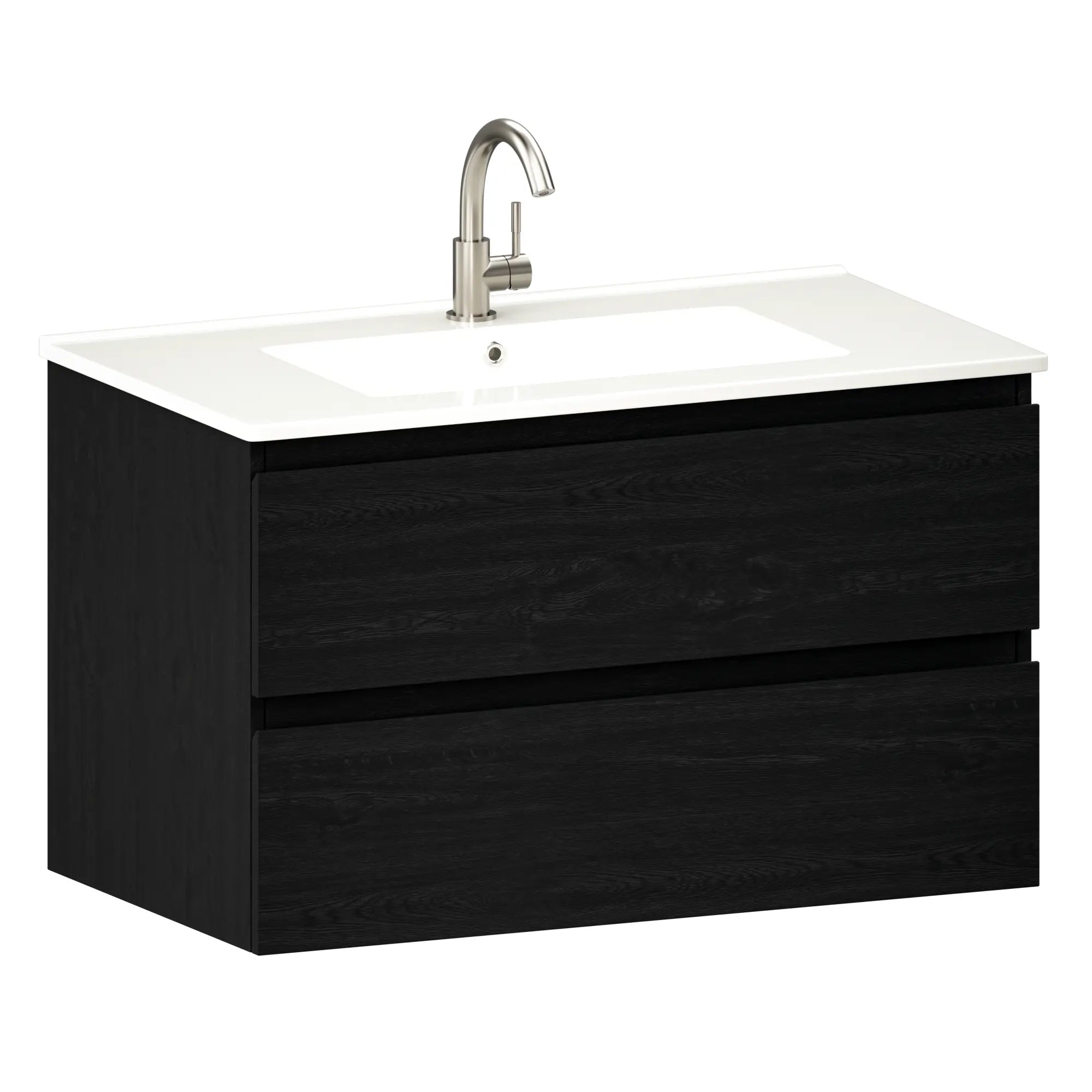 Meuble de salle de bain Luma - 80 cm - Chêne noir - Lavabo blanc - Précommander