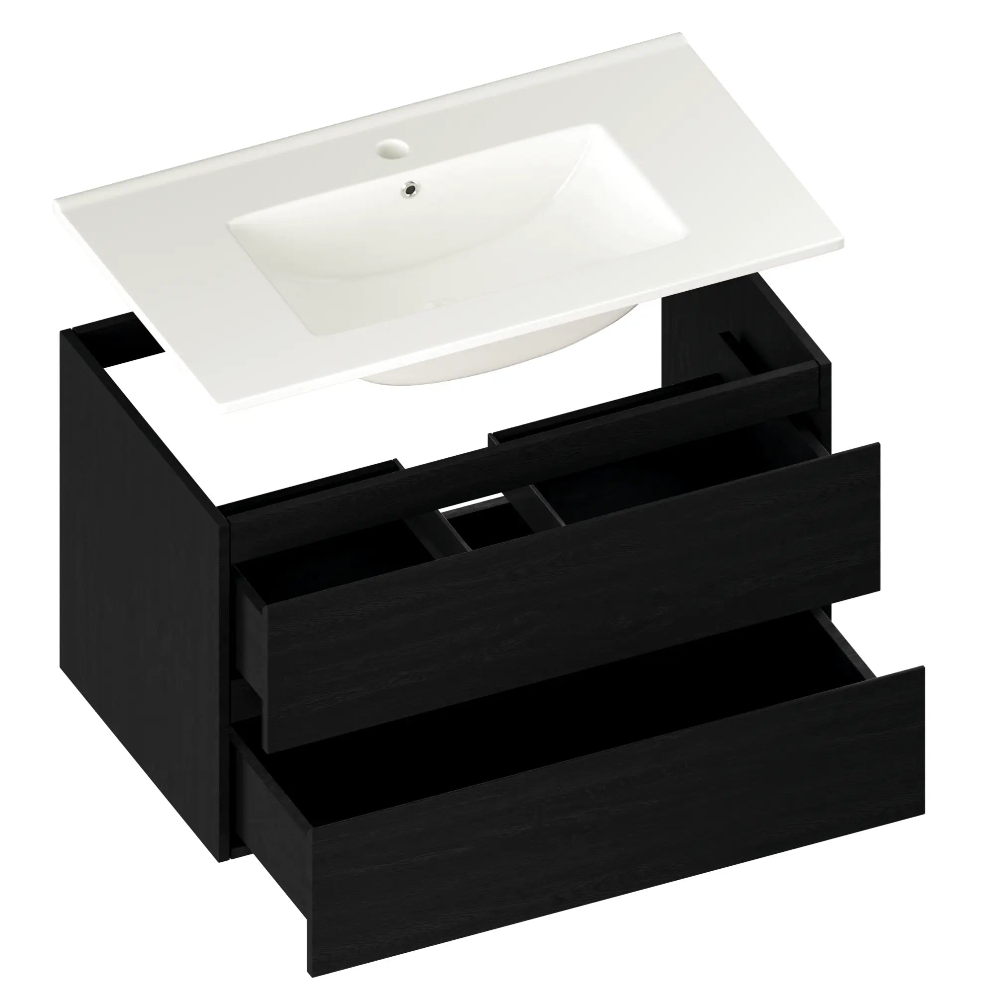 Meuble de salle de bain Luma - 80 cm - Chêne noir - Lavabo blanc - Précommander