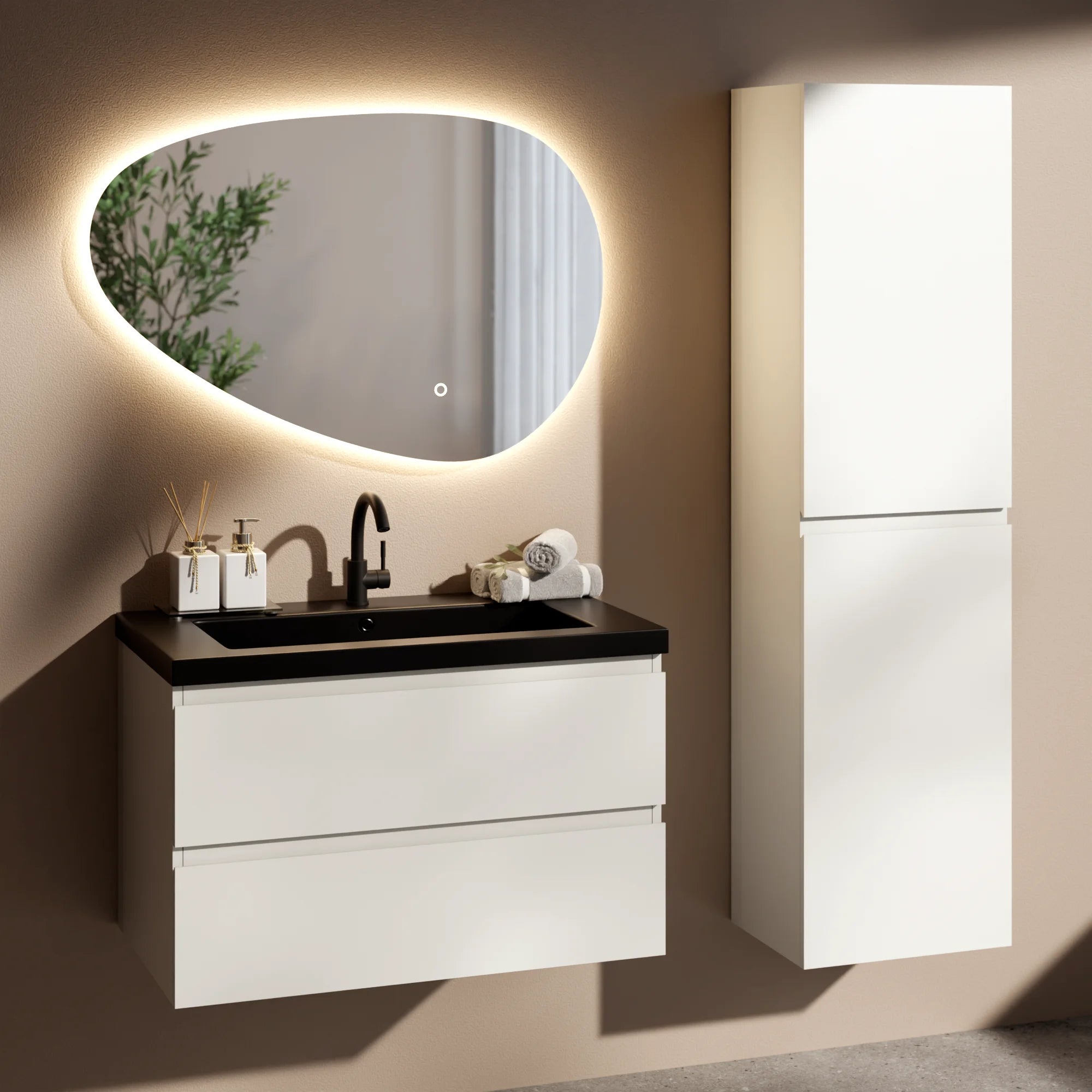 Ensemble meuble vasque Paris – 80 cm – Blanc – Lavabo Noir