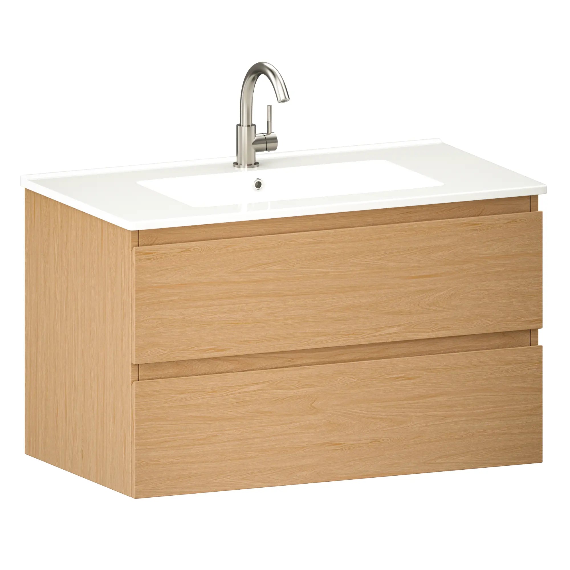 Meuble de salle de bain Luma - 80 cm - Chêne clair - Lavabo blanc - Précommander