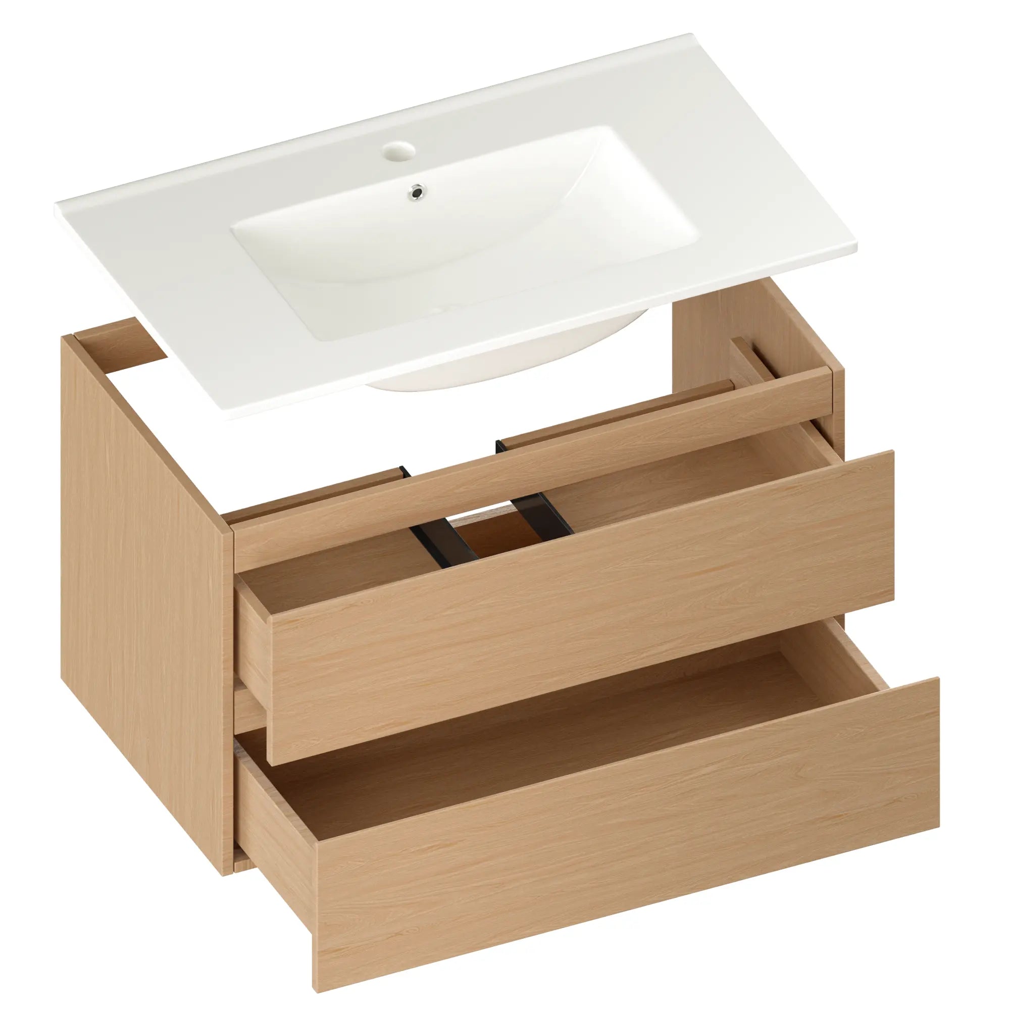 Meuble de salle de bain Luma - 80 cm - Chêne clair - Lavabo blanc - Précommander