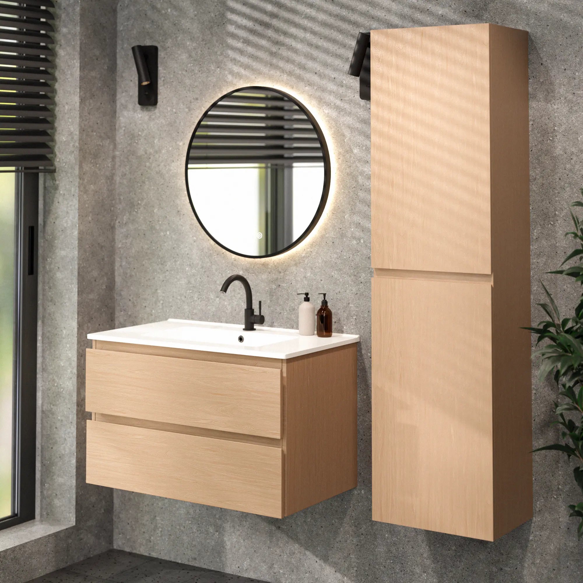 Meuble de salle de bain Luma - 80 cm - Chêne clair - Lavabo blanc - Précommander