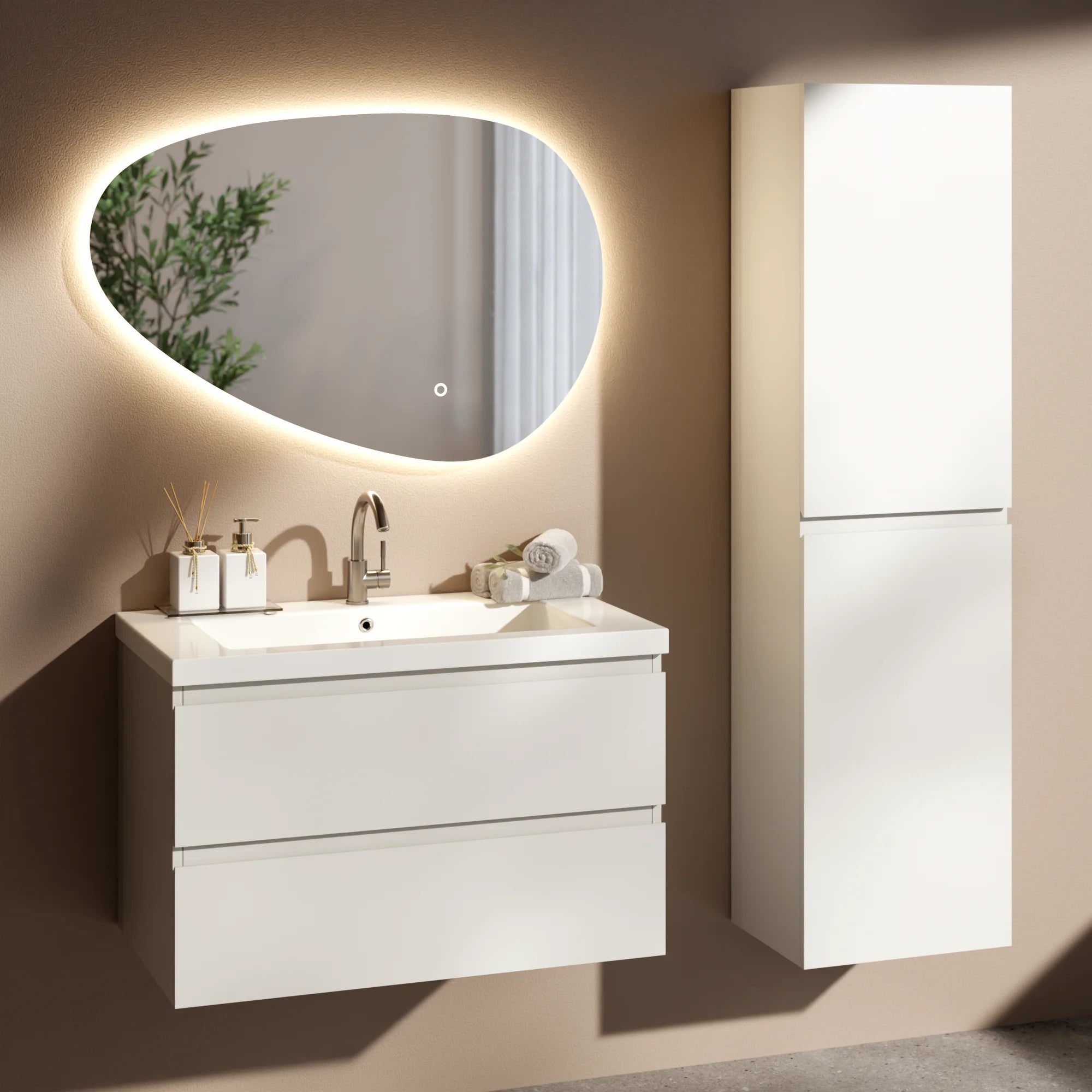 Ensemble meuble vasque London – 80 cm – Blanc – Lavabo Blanc