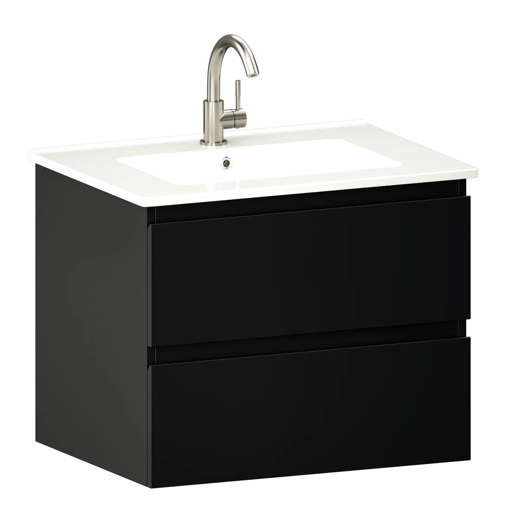Meuble de salle de bain Norvi - 60 cm - Noir - Lavabo blanc - Précommander