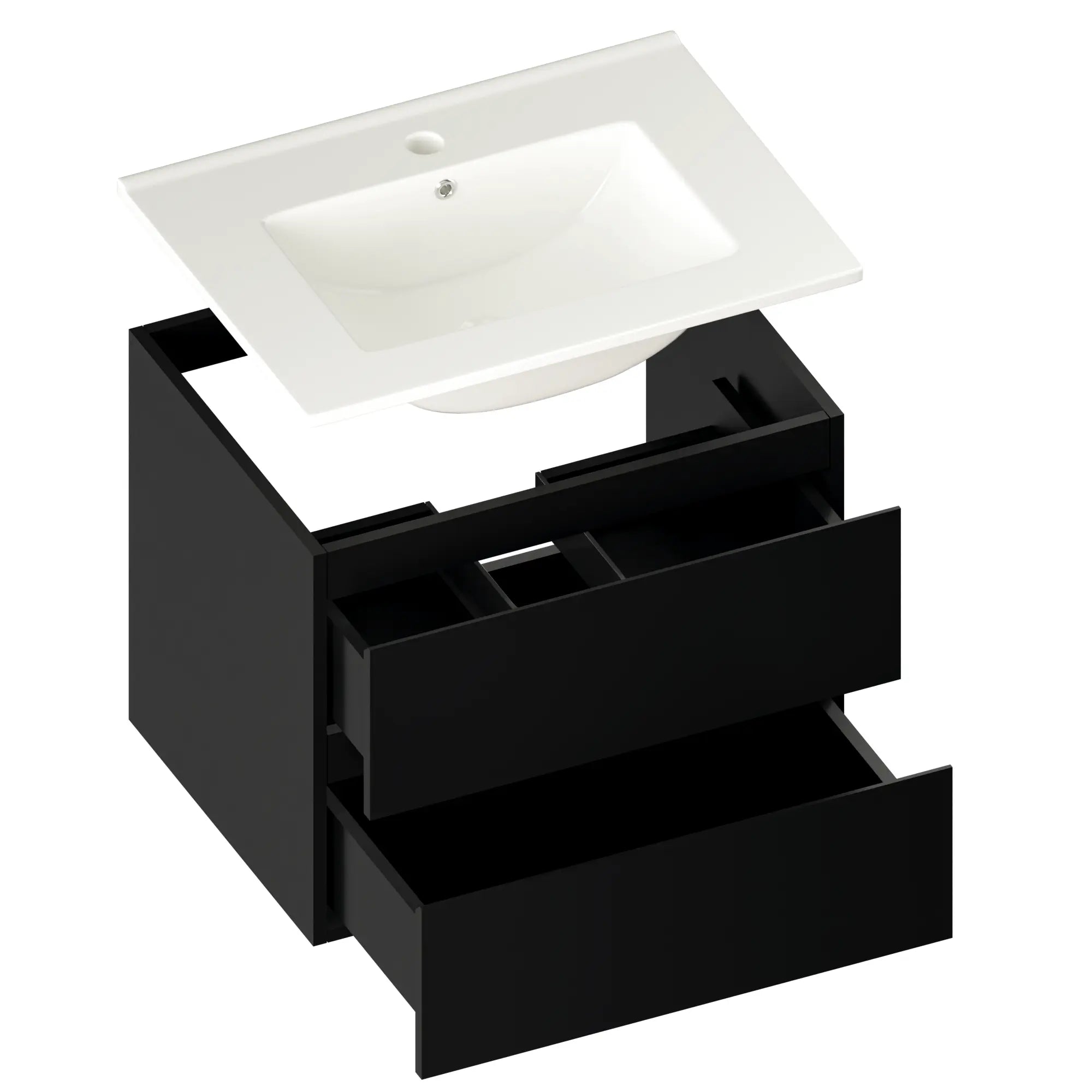 Meuble de salle de bain Norvi - 60 cm - Noir - Lavabo blanc - Précommander