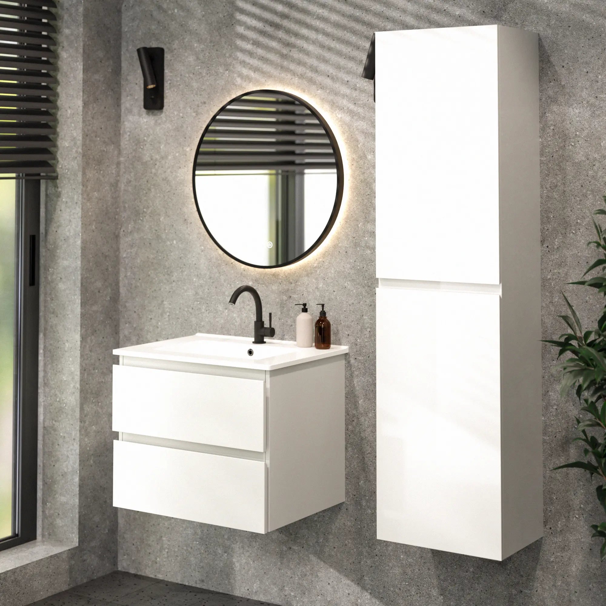 Meuble de salle de bain Norvi - 60 cm - Blanc - Lavabo blanc - PRÉCOMMANDE - Précommander