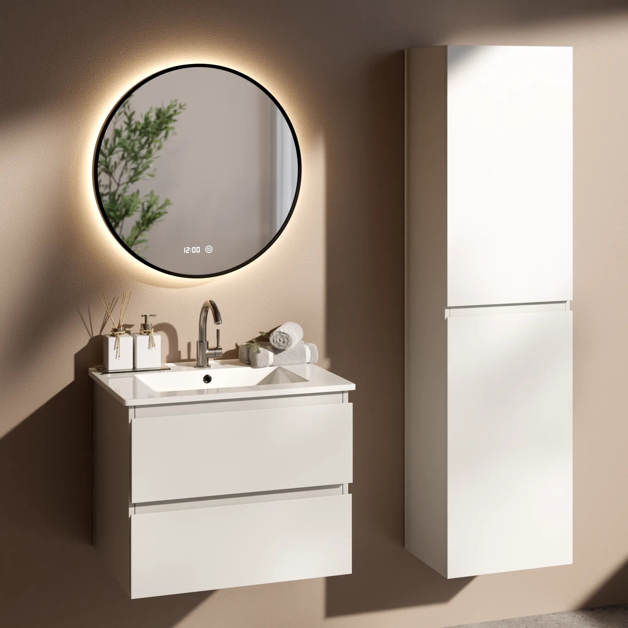 Meuble de salle de bain Norvi - 60 cm - Blanc - Lavabo blanc - PRÉCOMMANDE - Précommander