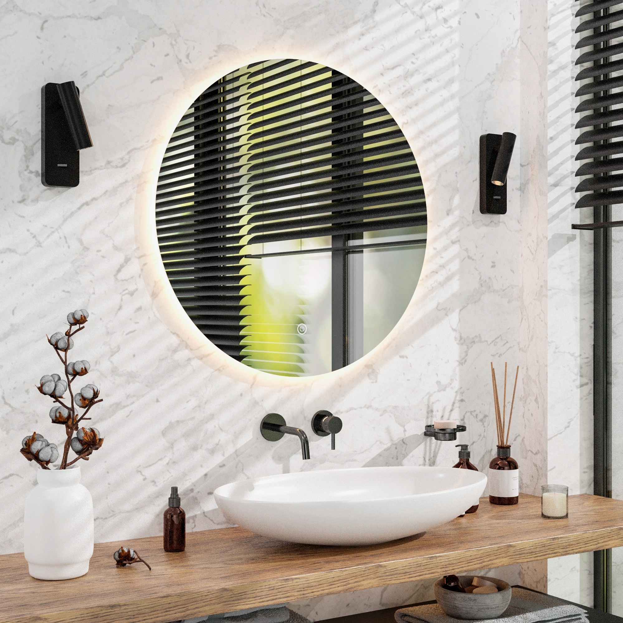 Miroir de salle de bain - 60 cm - Rond - Sans cadre - Précommander