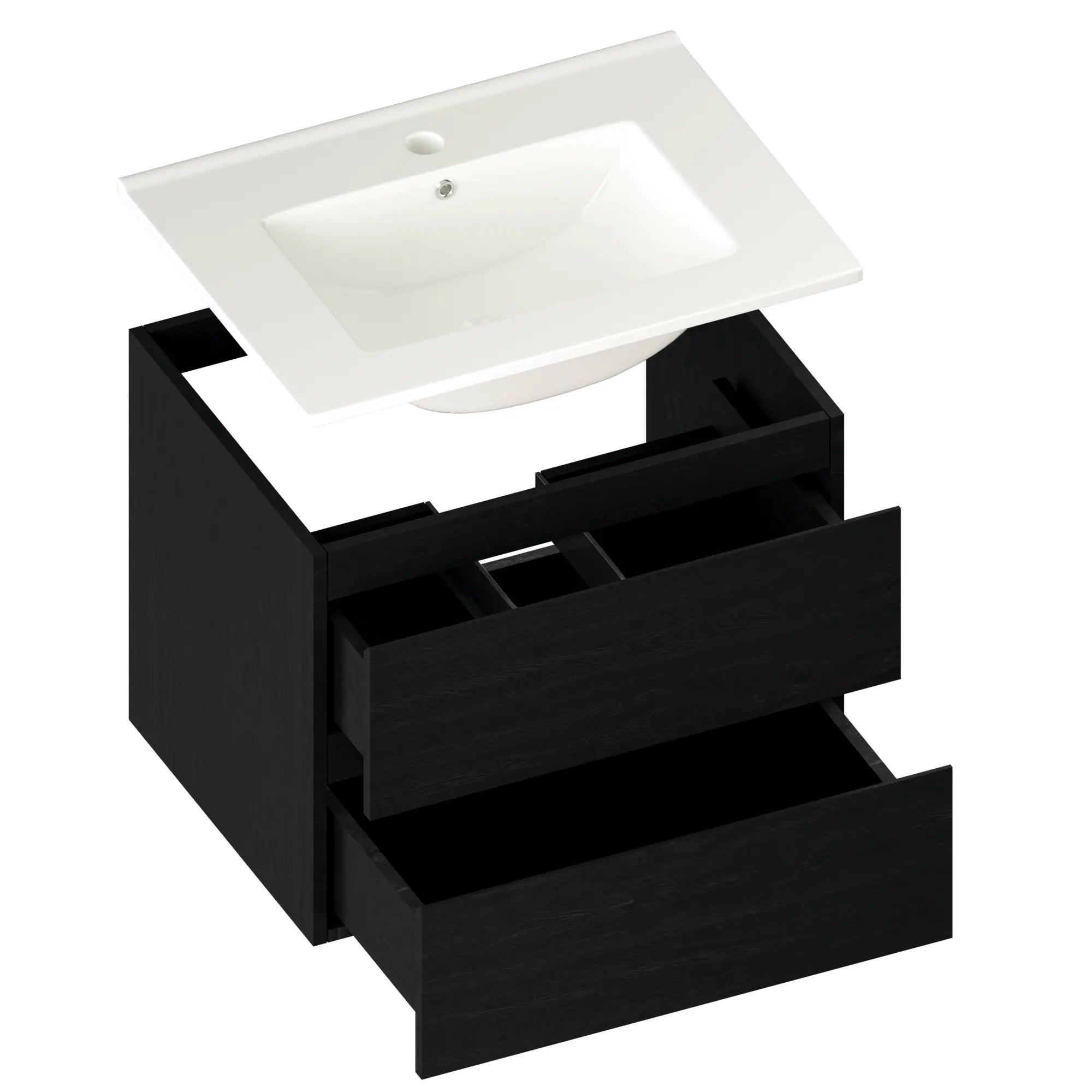 Meuble de salle de bain Norvi - 60 cm - chêne noir - lavabo blanc - Précommander