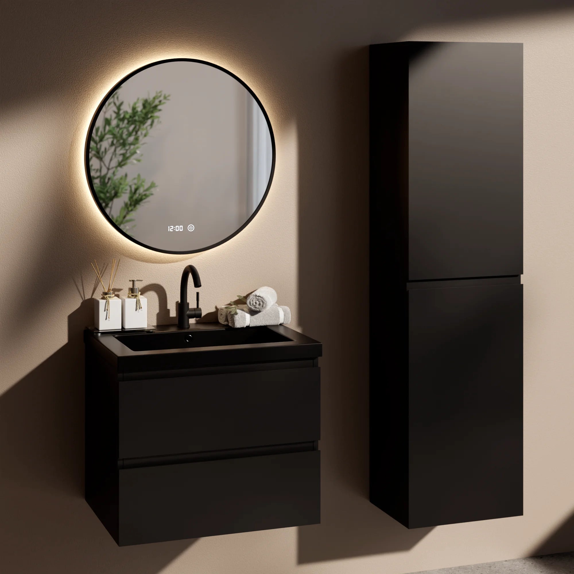 Ensemble meuble vasque Novara – 60 cm – Noir Mat – Lavabo Noir