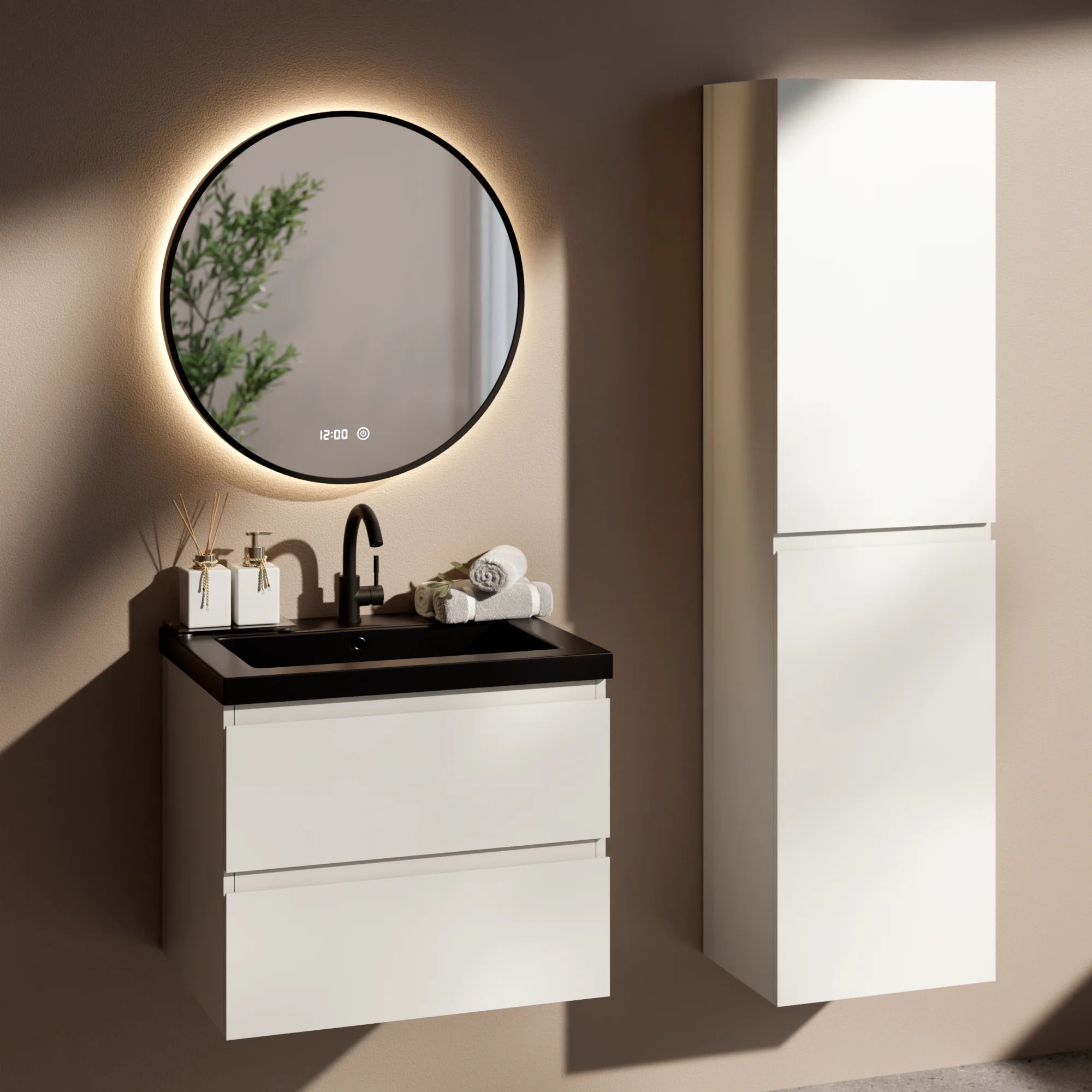 Ensemble meuble vasque Paris – 60 cm – Blanc – Lavabo Noir