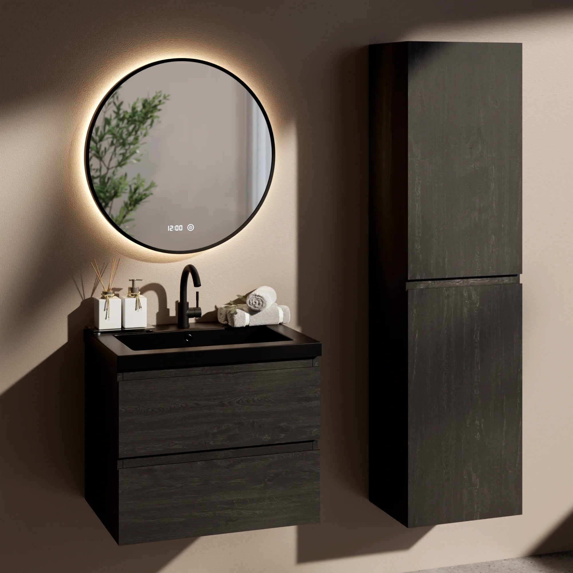Ensemble meuble vasque Imperial – 60 cm – Chêne Noir – Lavabo Noir