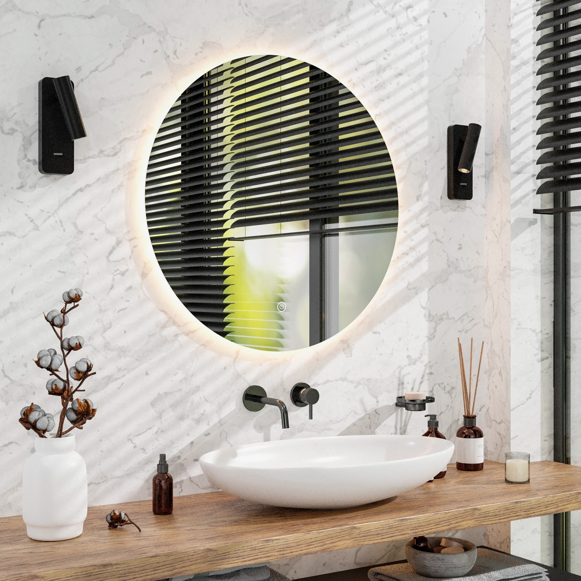 Miroir de salle de bain - 60 cm - Rond - Sans cadre