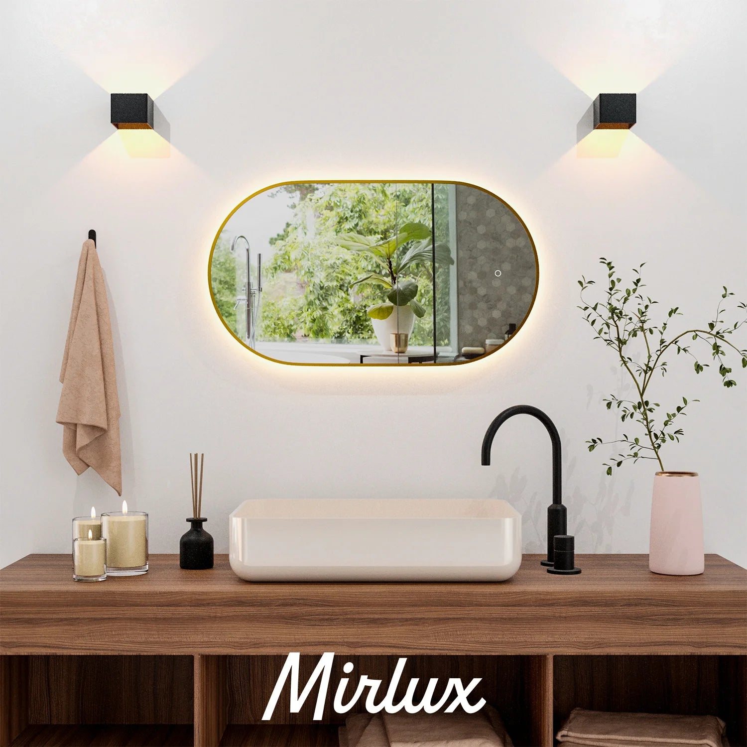 Miroir de salle de bain - 90x50cm Ovale - Cadre Doré