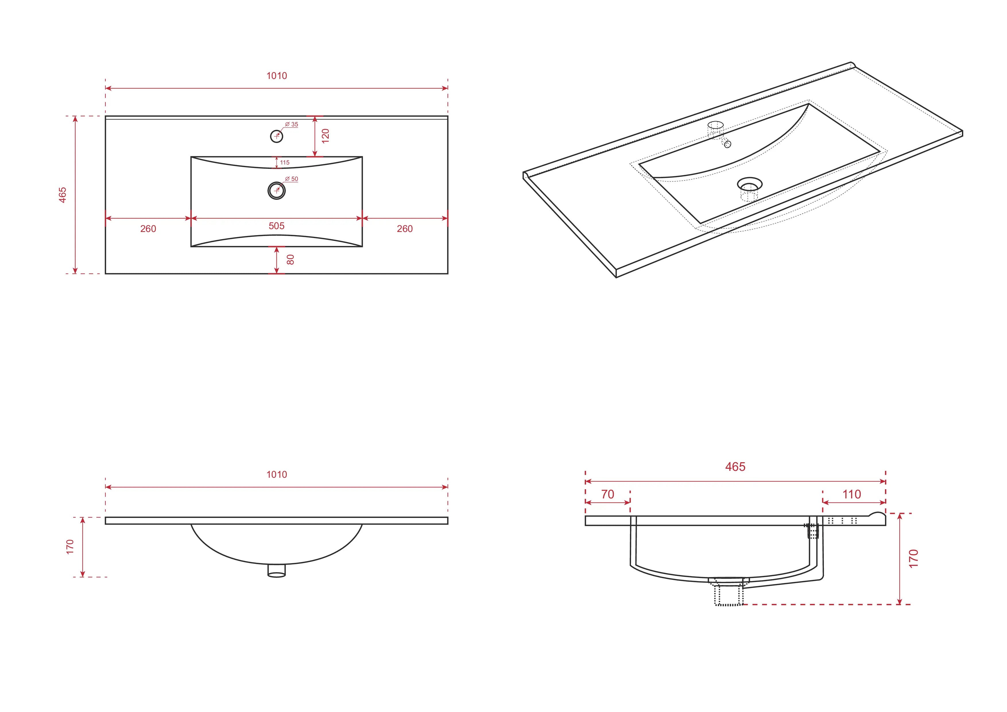 Meuble de salle de bain Varo - 100 cm - Chêne chaud - Lavabo blanc