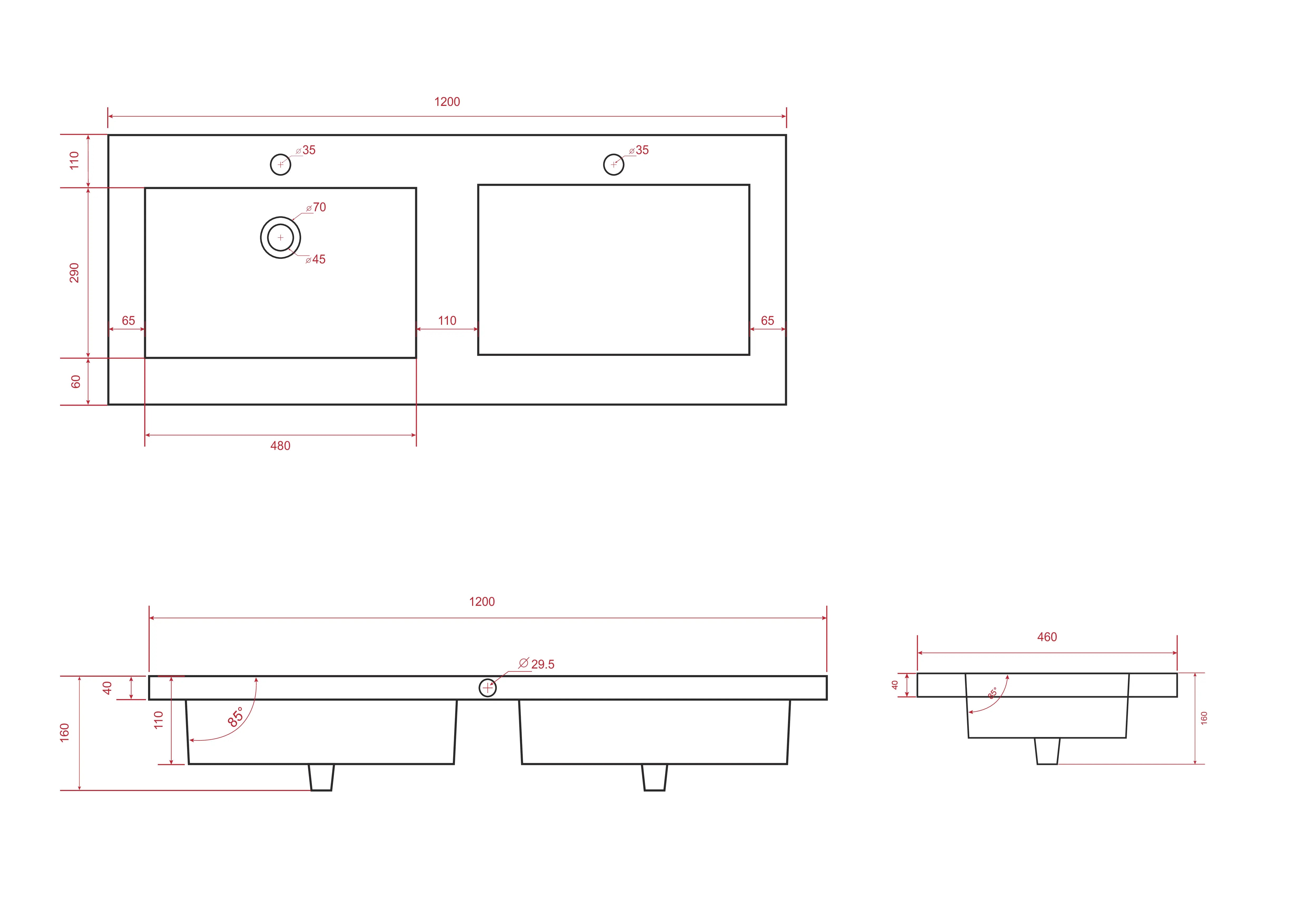 Meuble de salle de bain Asora - 120 cm - Bois de noyer - Plan vasque Blanc