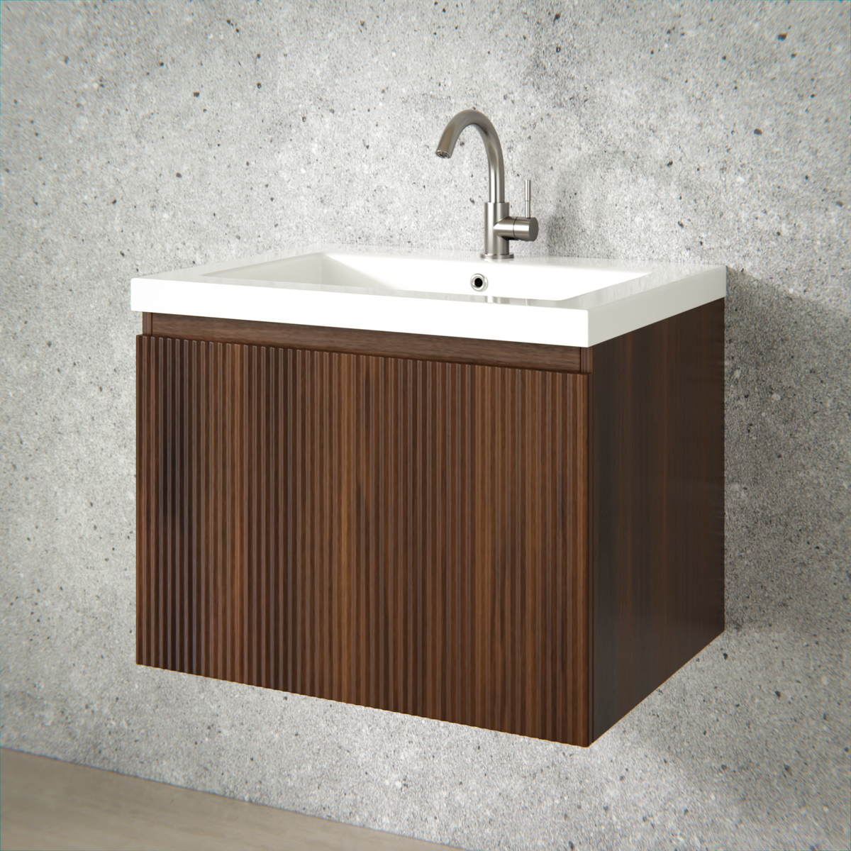 meuble de salle de bain Vino - 60 cm - brun noyer - lavabo blanc