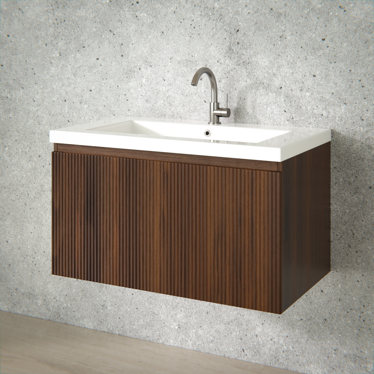 meuble de salle de bain Niko - 80cm - noyer - lavabo blanc
