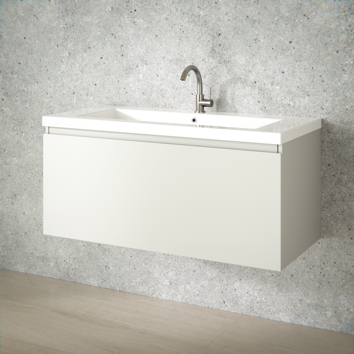 meuble de salle de bain Indy - 100 cm - Taupe - Lavabo Blanc