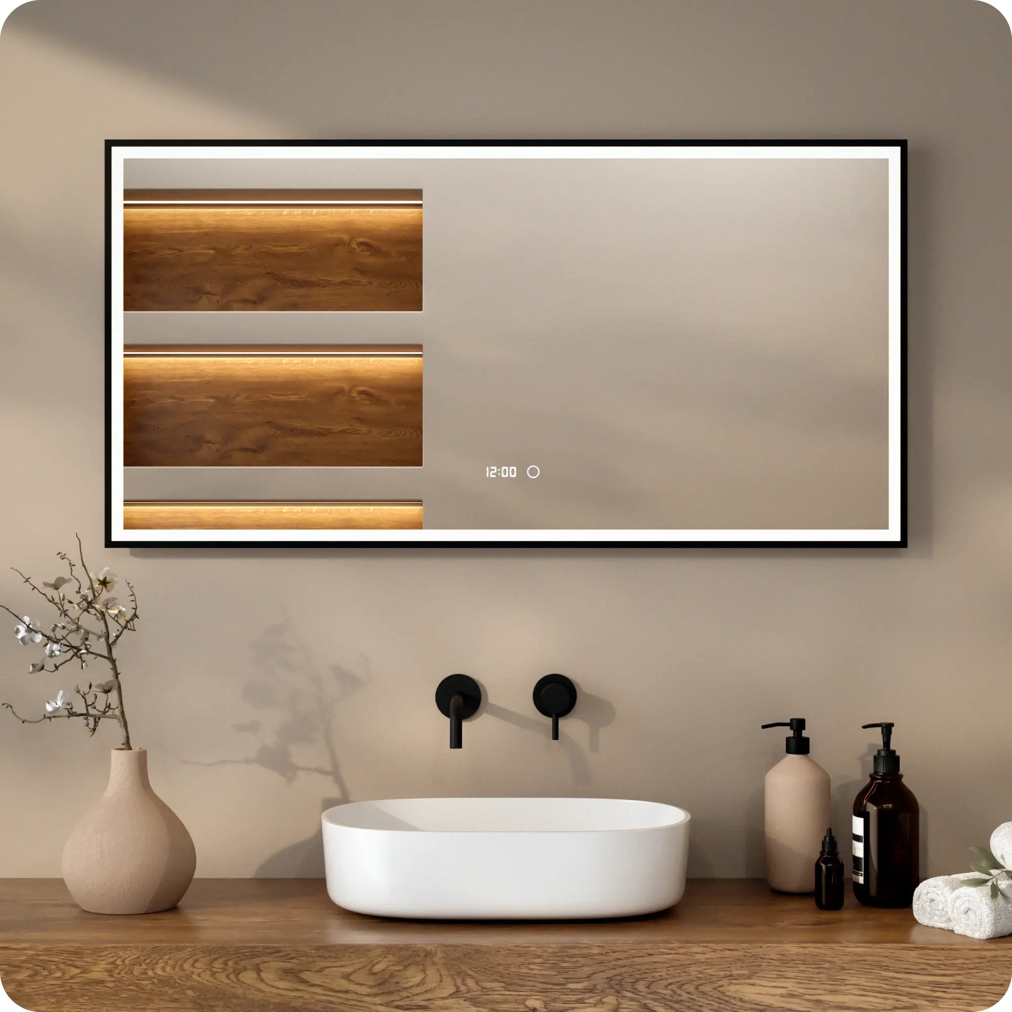 Miroir de salle de bain - 120x60 - Rectangulaire - Cadre noir - Précommander
