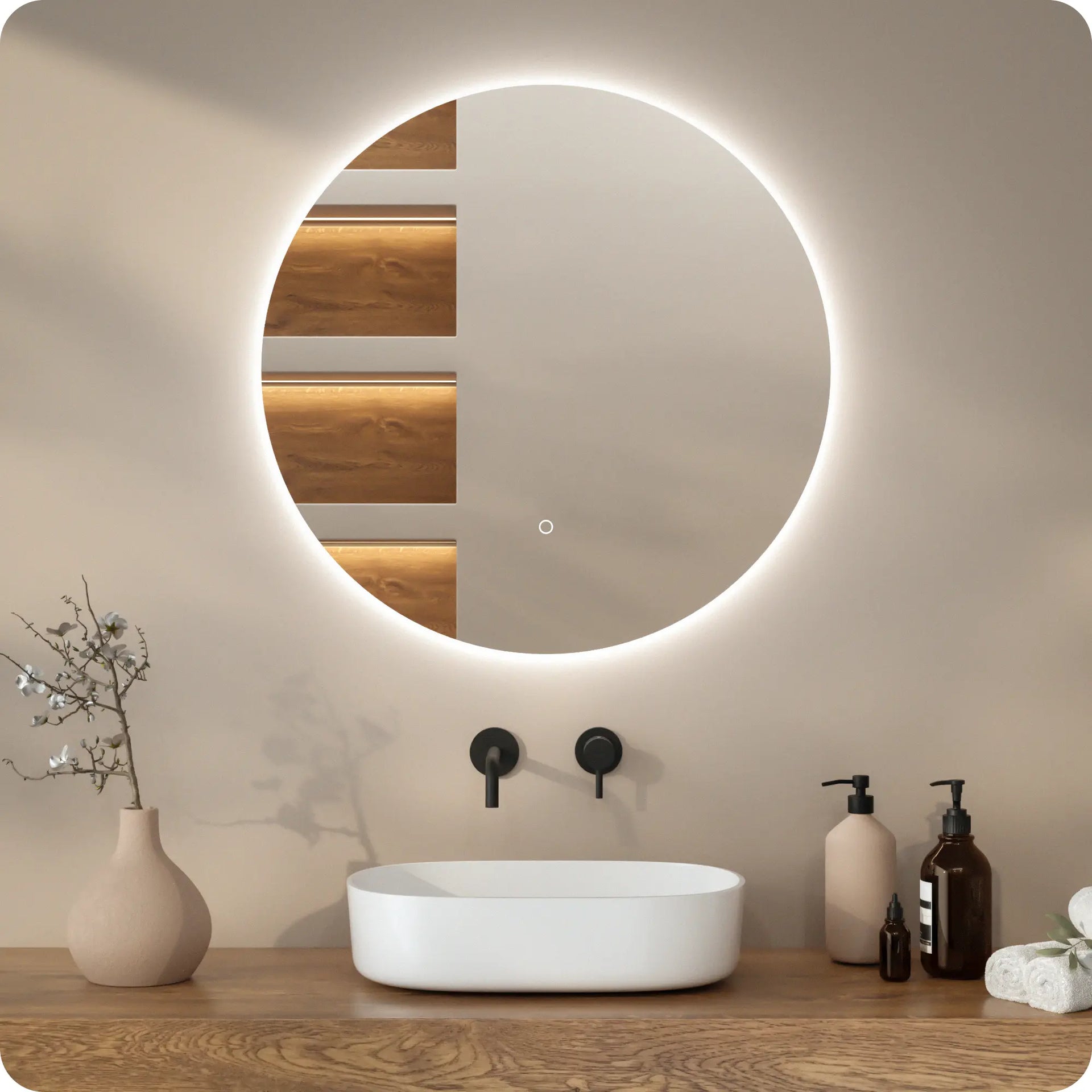 Tulup Miroir Rond LED 70 cm de Maquillage Miroir Salle de Bain vers la Chambre Décoration Tour Mural Verre Gros Verre