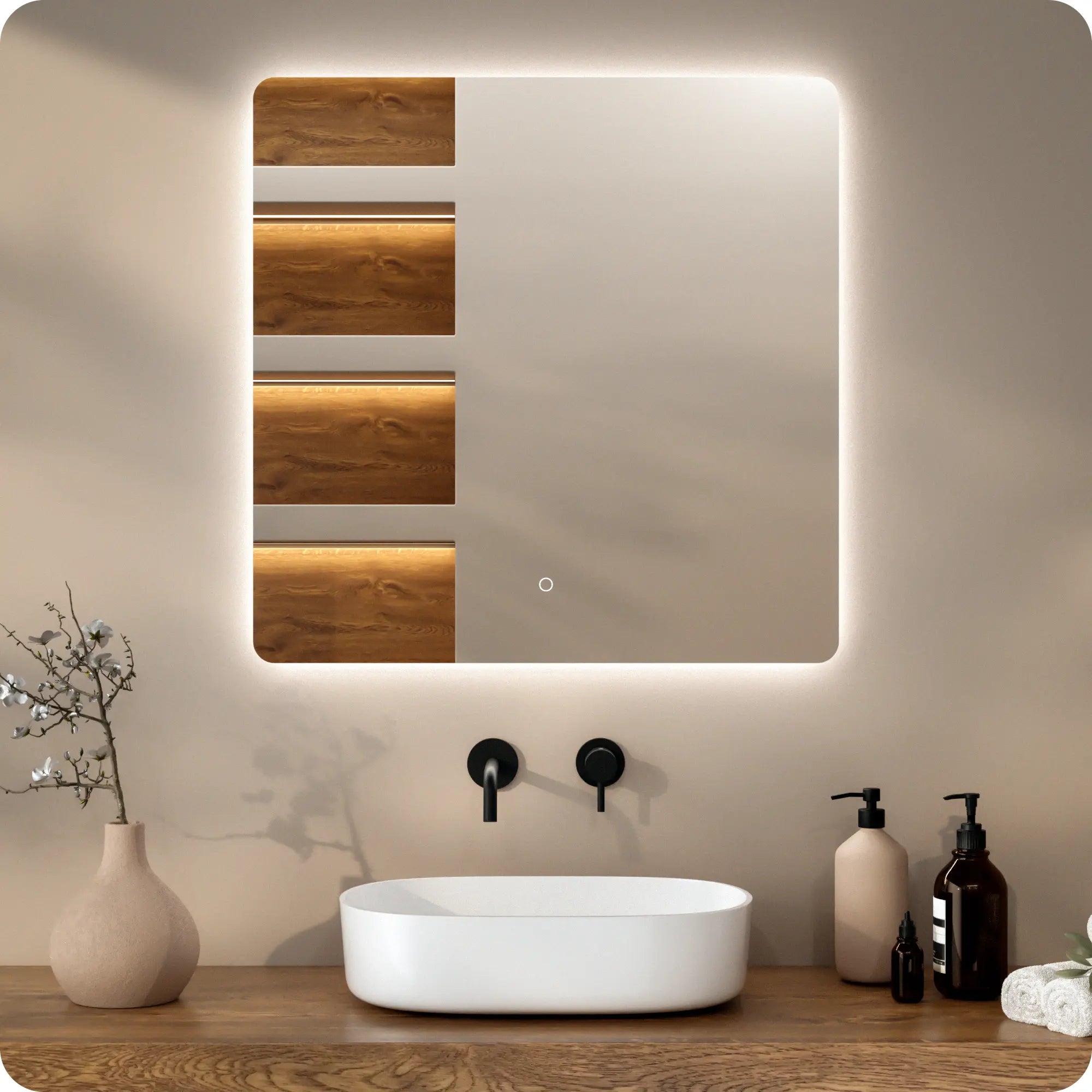Miroir de salle de bain - 80x80cm - Rectangulaire - Sans cadre