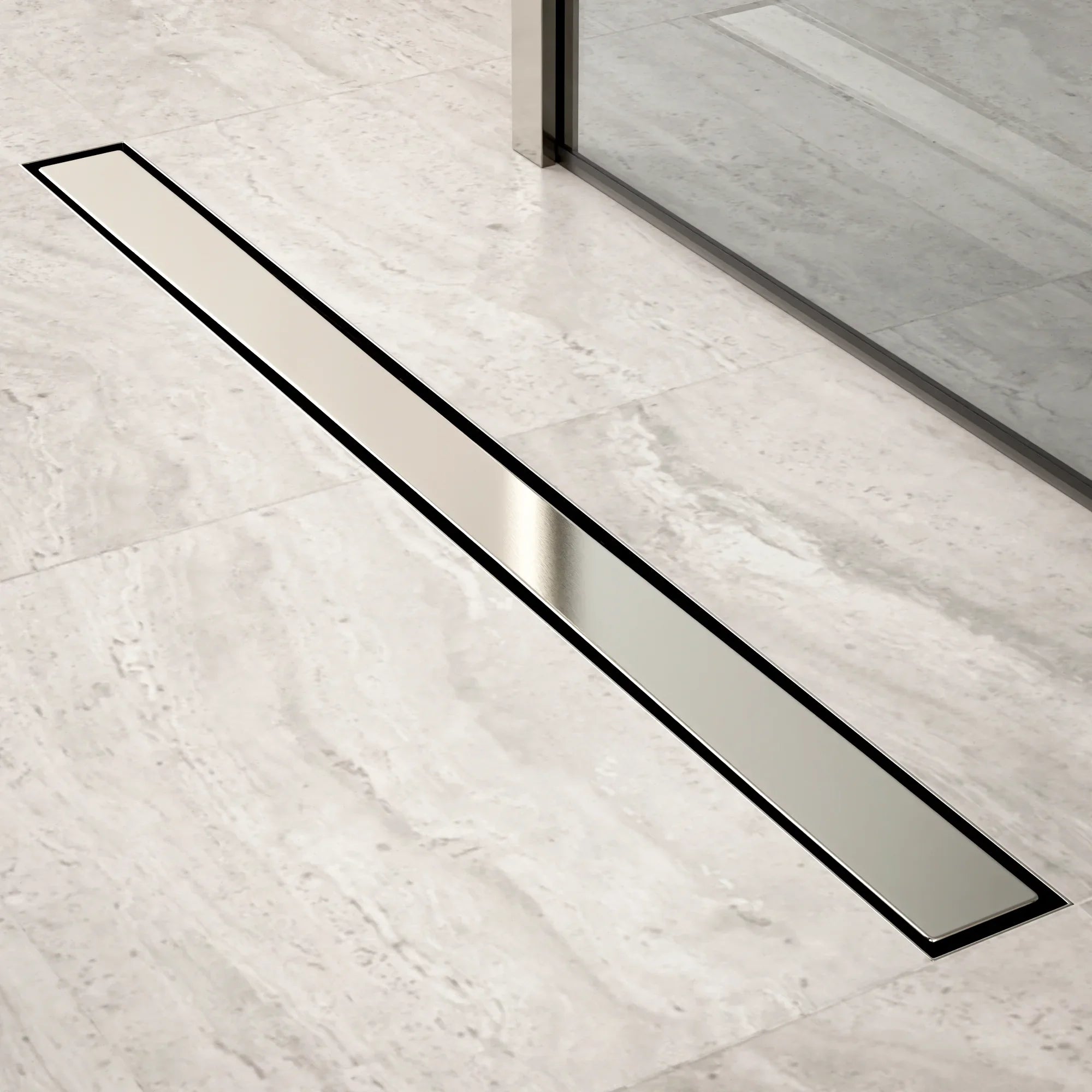 Caniveau de douche – 90 cm – Grille à carreaux – Acier inoxydable – avec bride