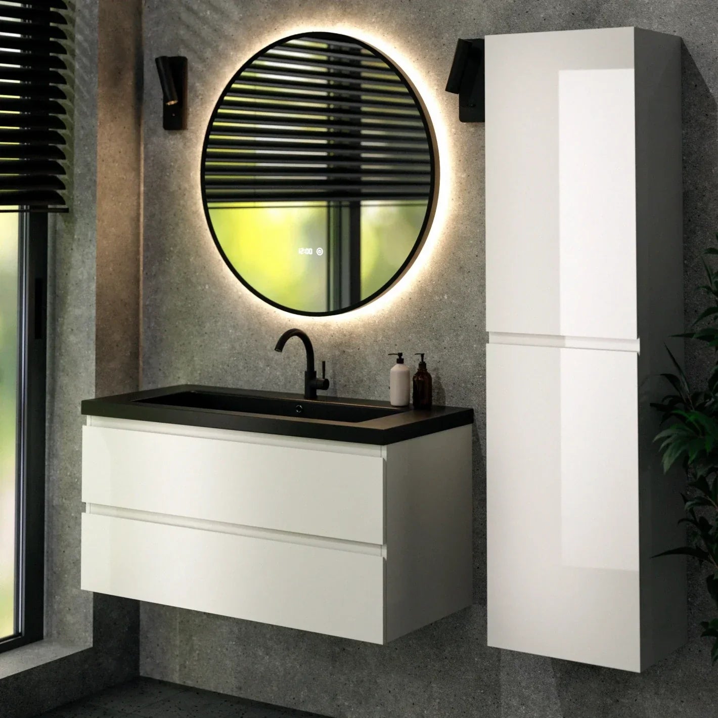 Ensemble meuble vasque Paris – 100 cm – Blanc – Lavabo Noir