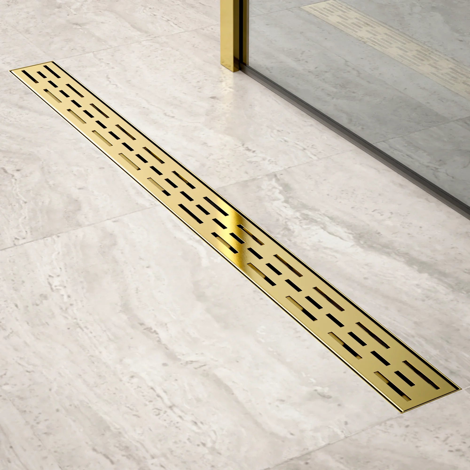 Caniveau de douche – 90 cm – Or – Grille standard – Acier inoxydable – avec bride