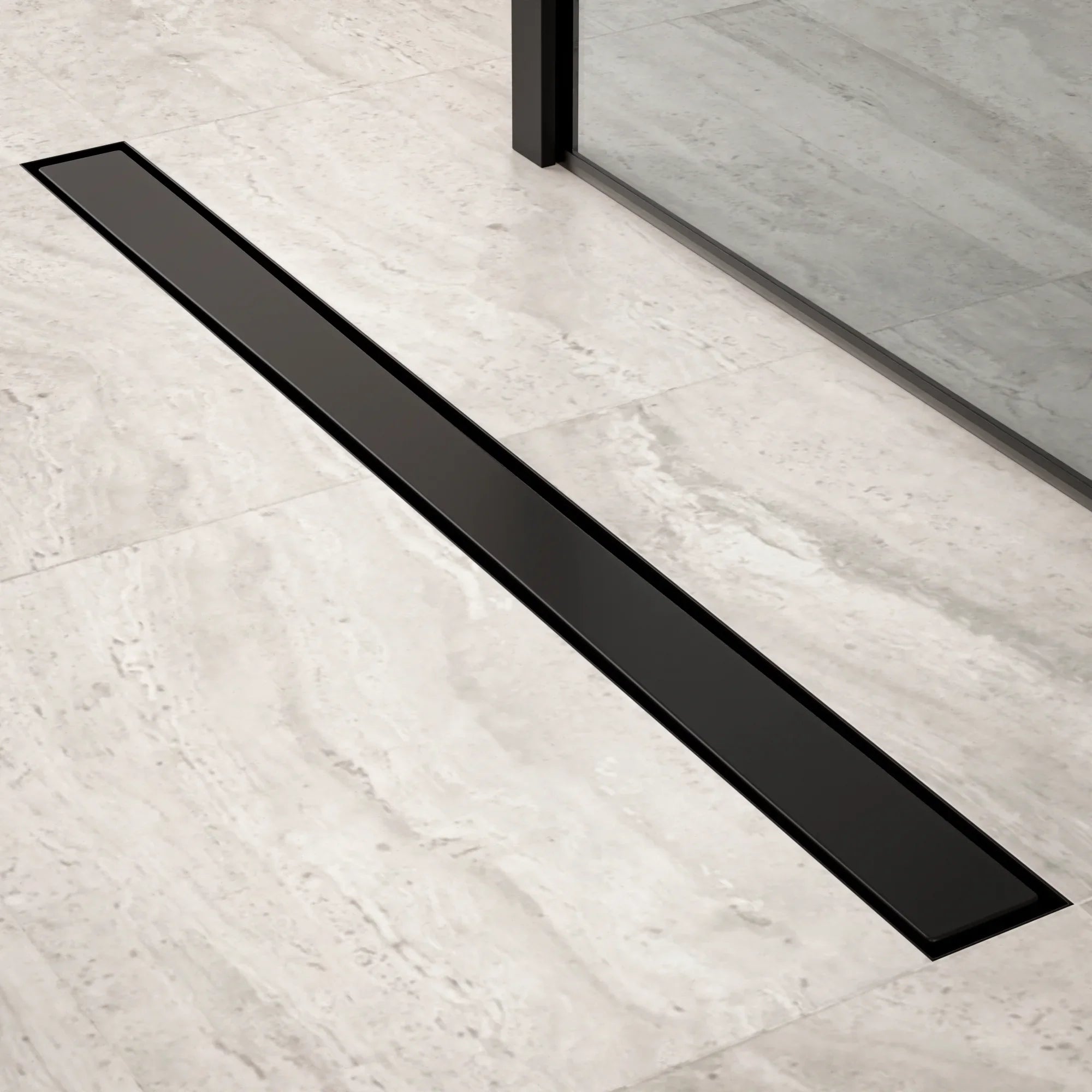 Caniveau de douche – 90 cm – Noir mat – Grille à carreaux – Acier inoxydable – avec bride