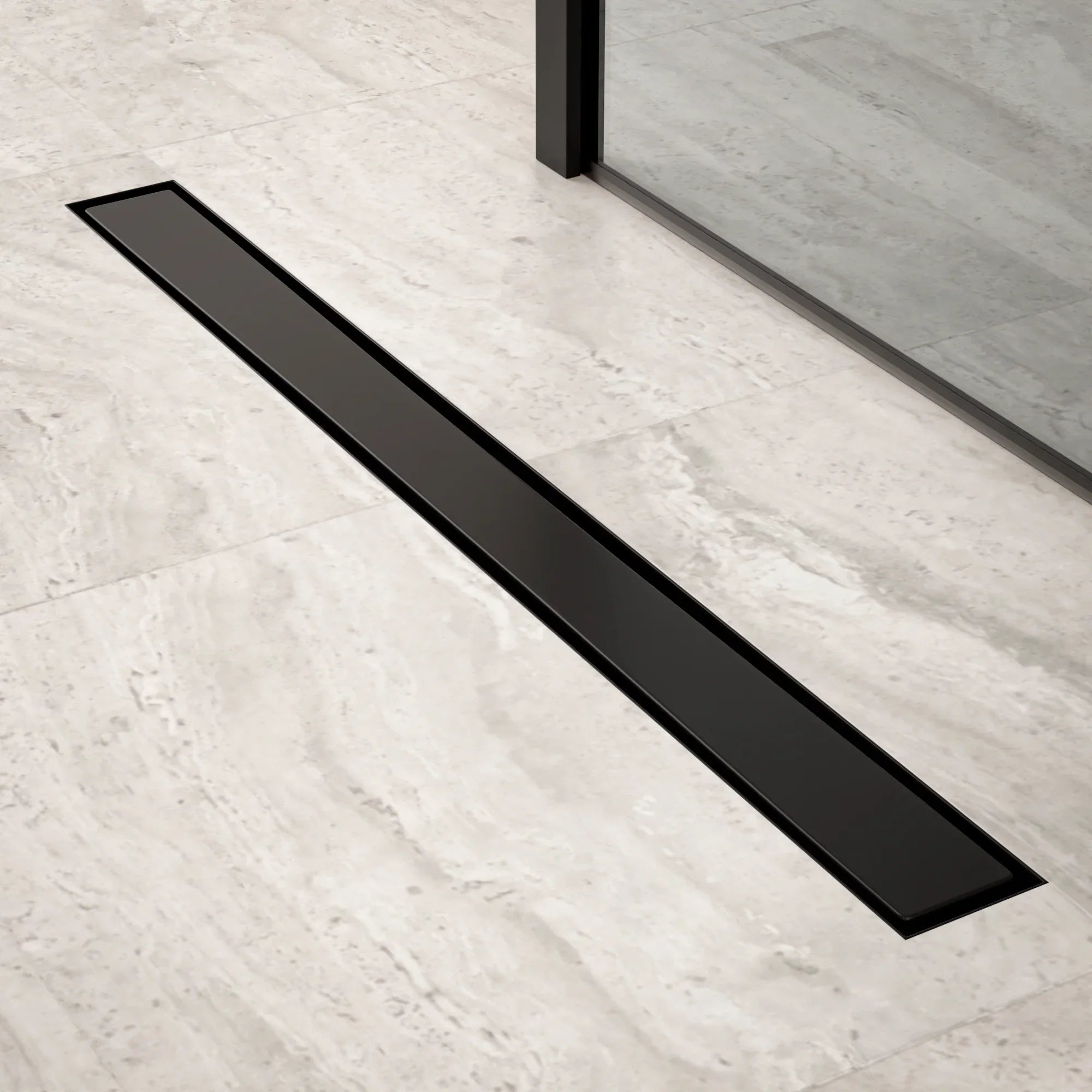 Caniveau de douche – 80 cm – Noir mat – Grille à carreaux – Acier inoxydable – avec bride - Précommander