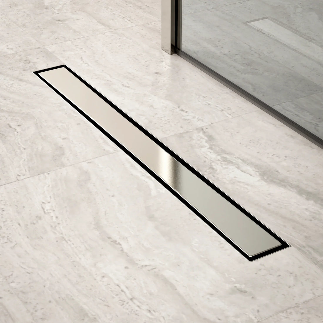 Caniveau de douche – 70 cm – Grille a carreaux – Acier inoxydable – avec bride