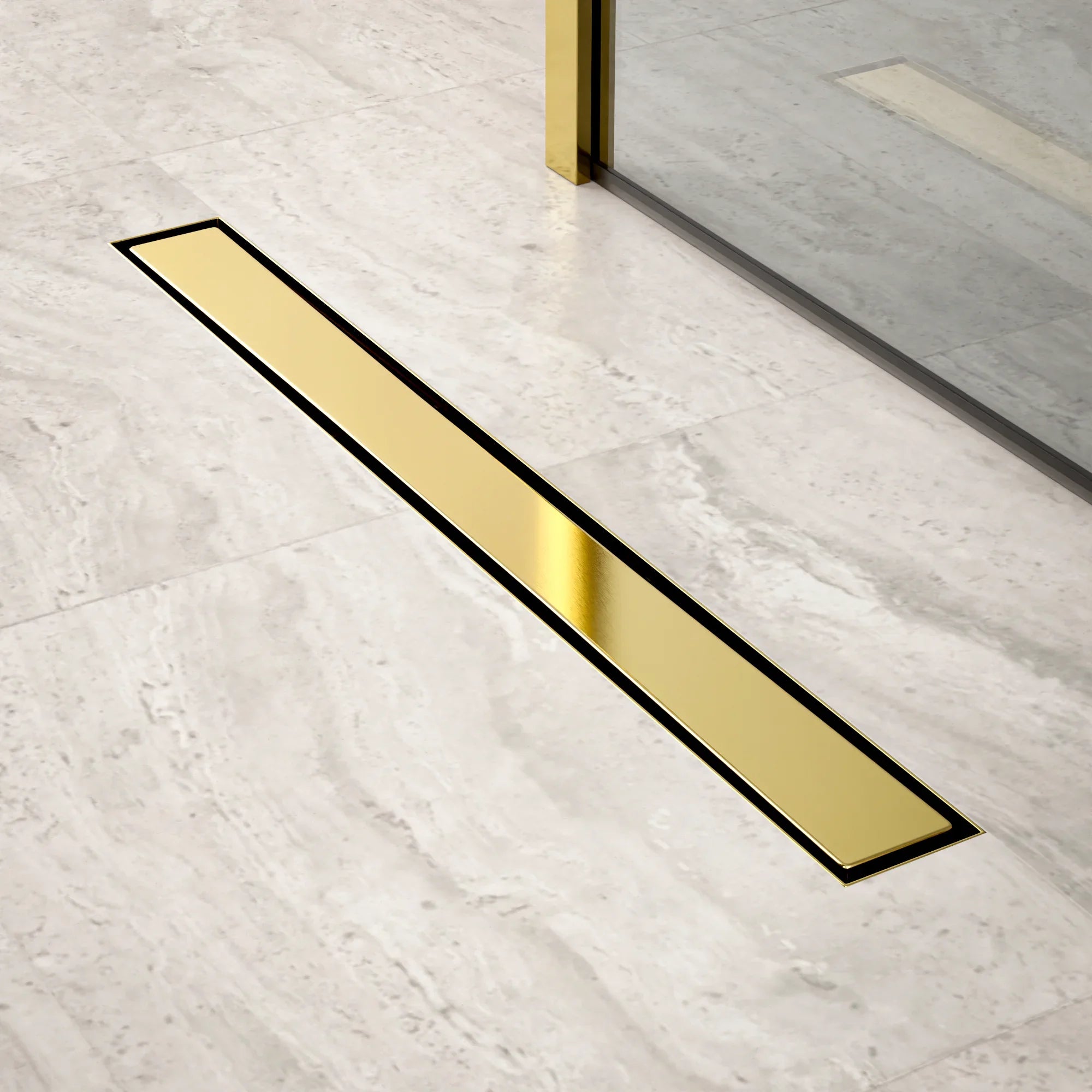 Caniveau de douche – 70 cm – Or – Grille à carreaux – Acier inoxydable – avec bride