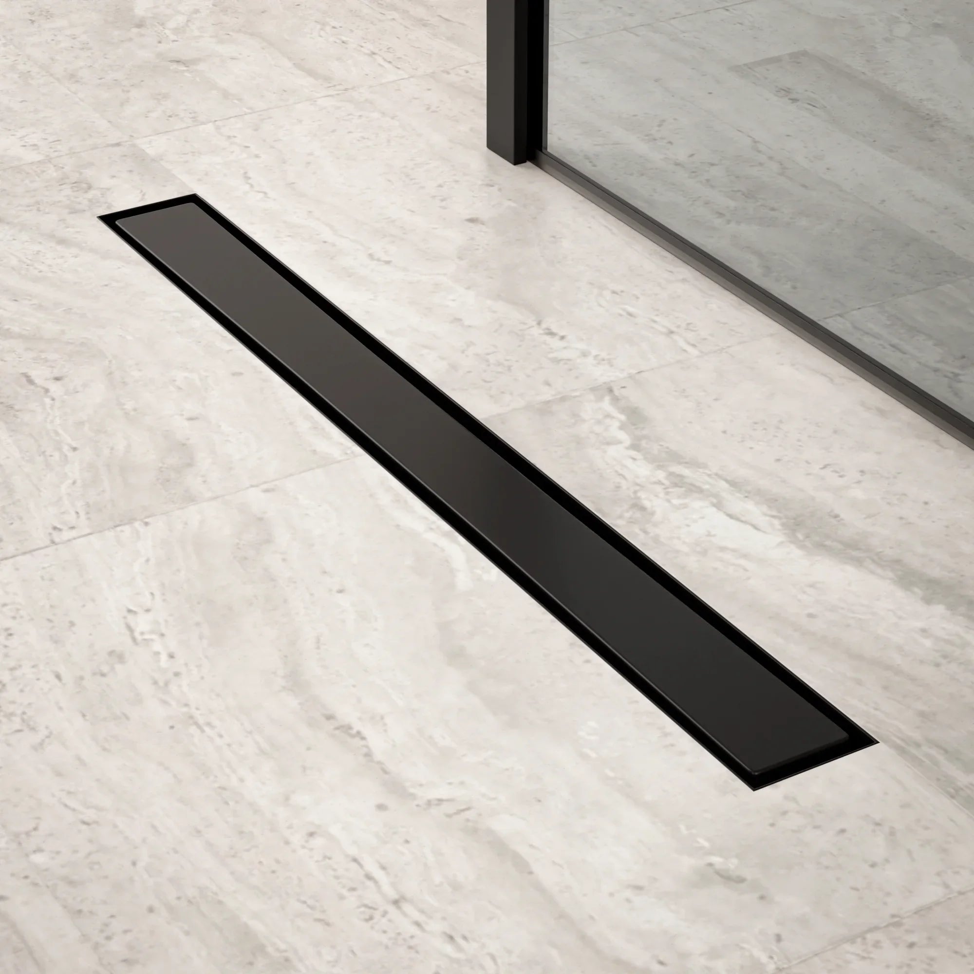 Caniveau de douche – 70 cm – Noir mat – Grille à carreaux – Acier inoxydable – avec bride - Précommander