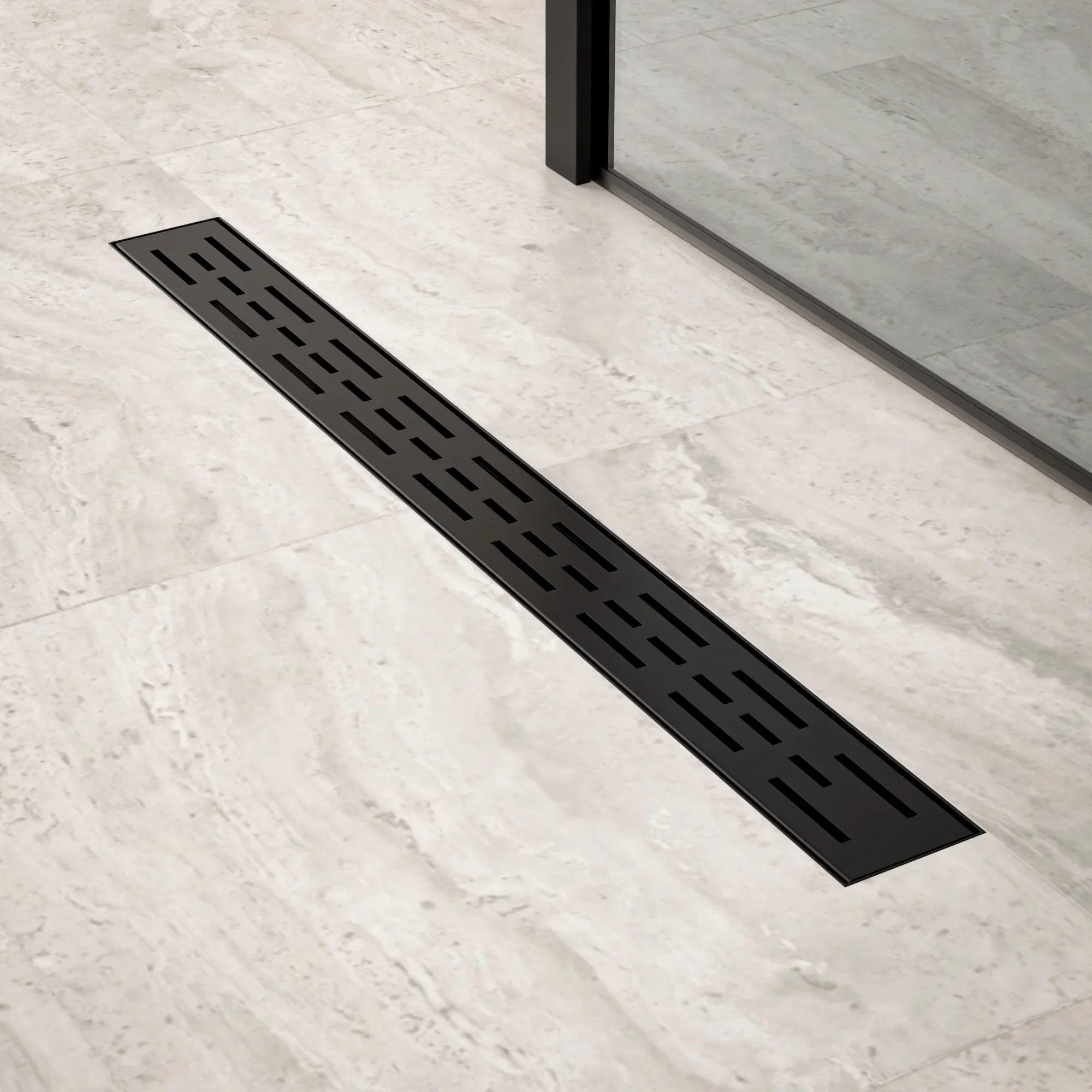 Caniveau de douche – 70 cm – Noir mat – Grille standard – Acier inoxydable – avec bride - Précommander