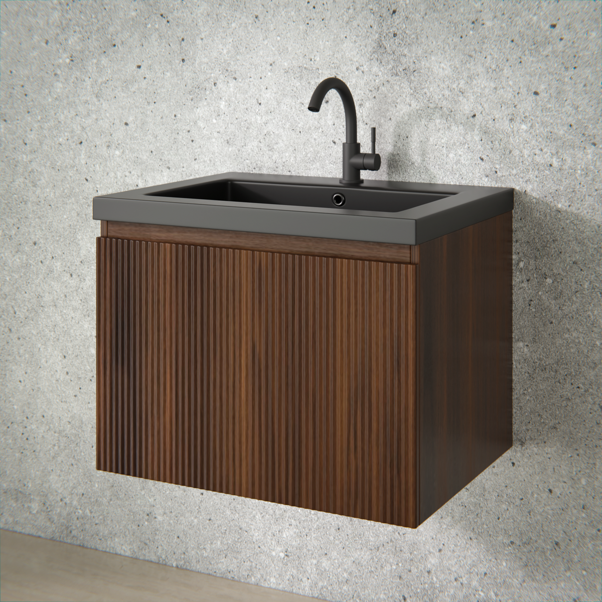meuble de salle de bain Vino - 60 cm - brun noyer - lavabo noir