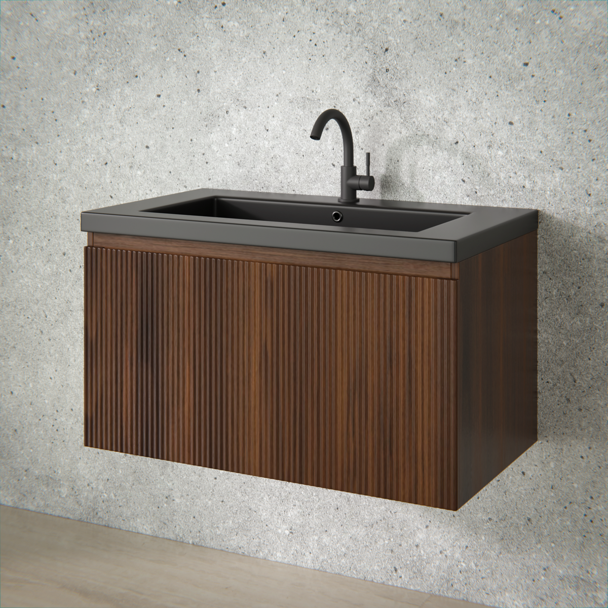 meuble de salle de bain Niko - 80cm - noyer - lavabo noir