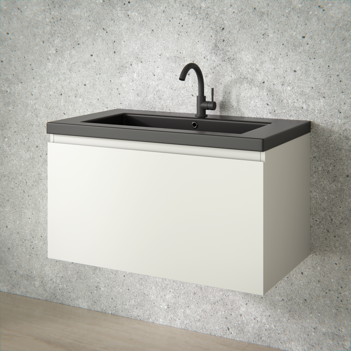 meuble de salle de bain Niko - 80cm - Taupe - lavabo Noir