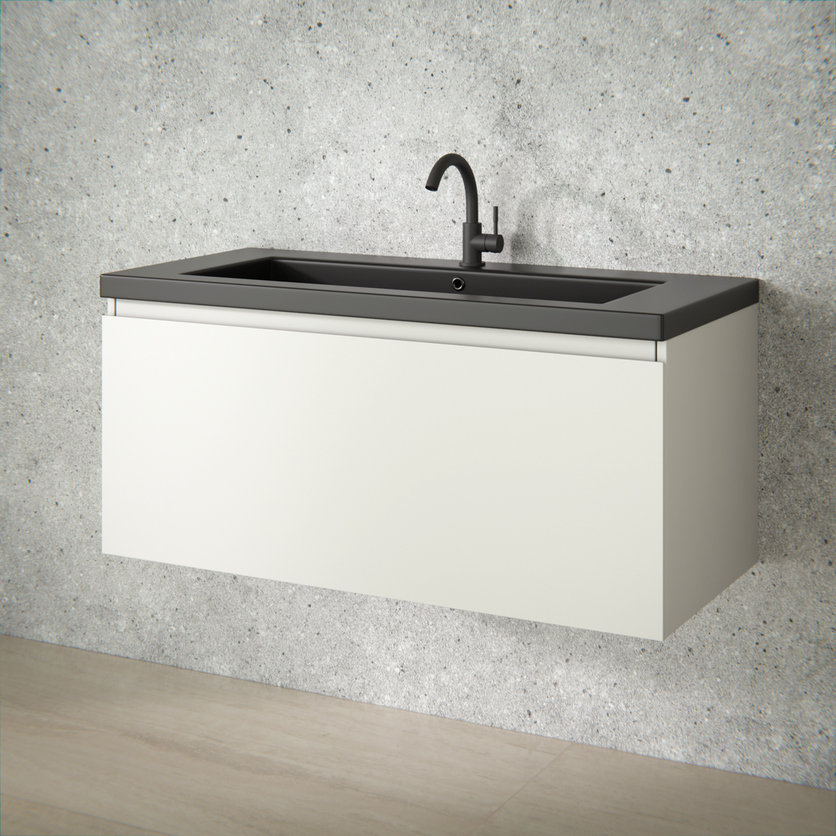 meuble de salle de bain Indy - 100 cm - Taupe - lavabo Noir