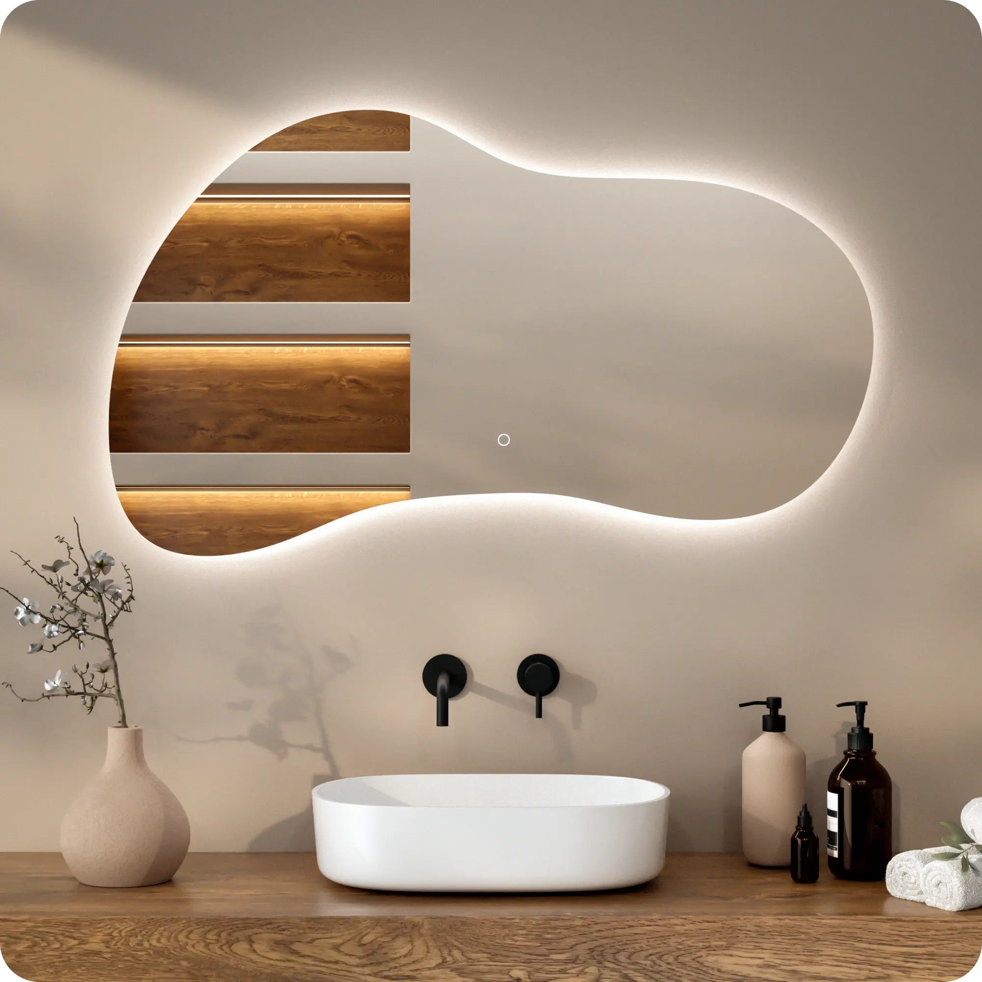 Miroir de salle de bain - 120x70 - Asymétrique - Sans cadre - Précommander